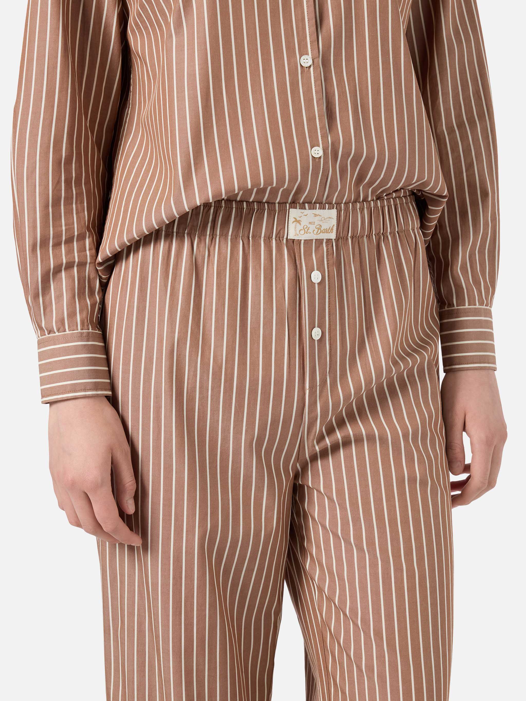 Pantaloni Doha in popeline a righe beige - Image 3