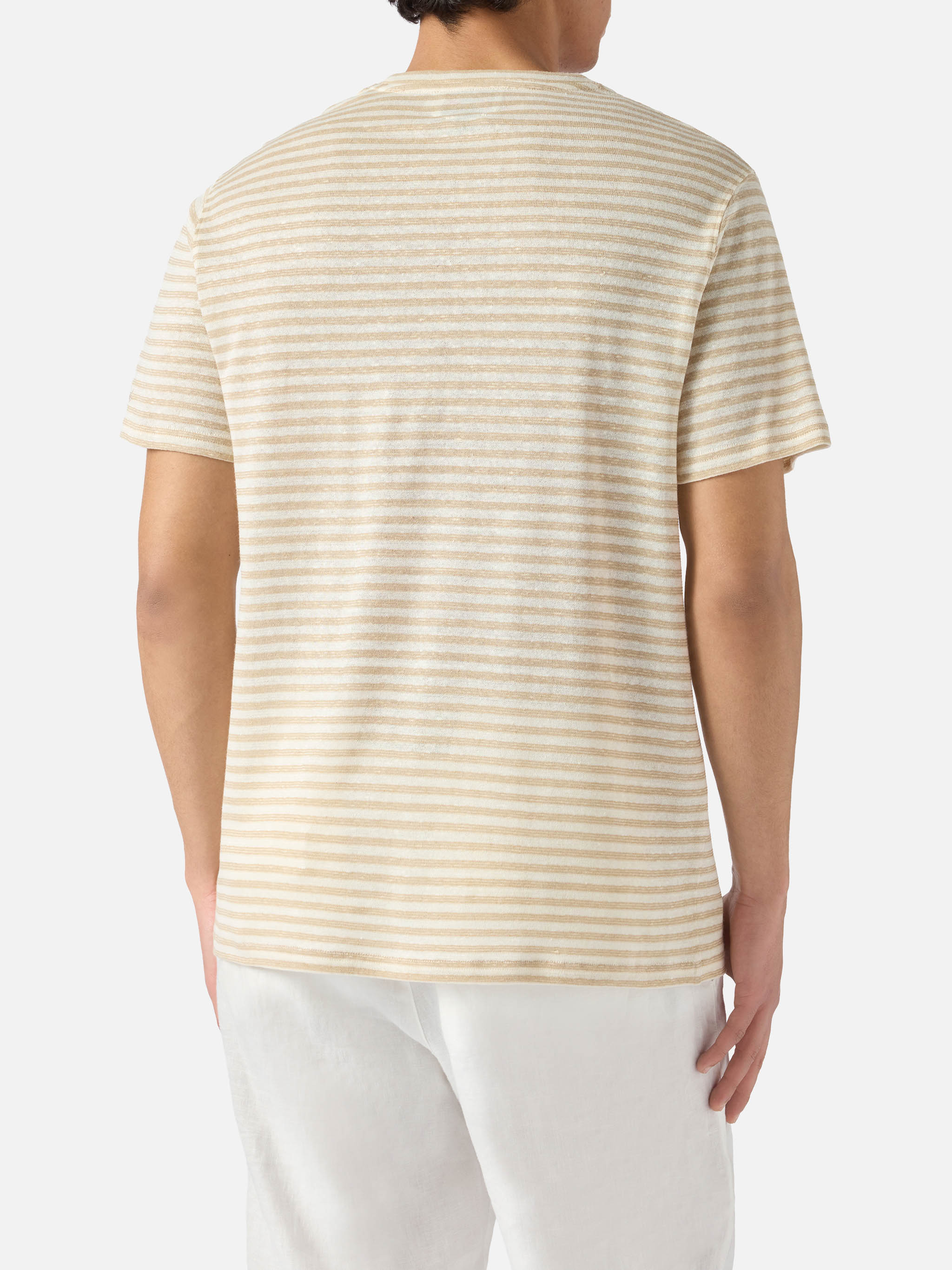 T-shirt Dover in cotone a righe beige con ricamo logo - Image 4
