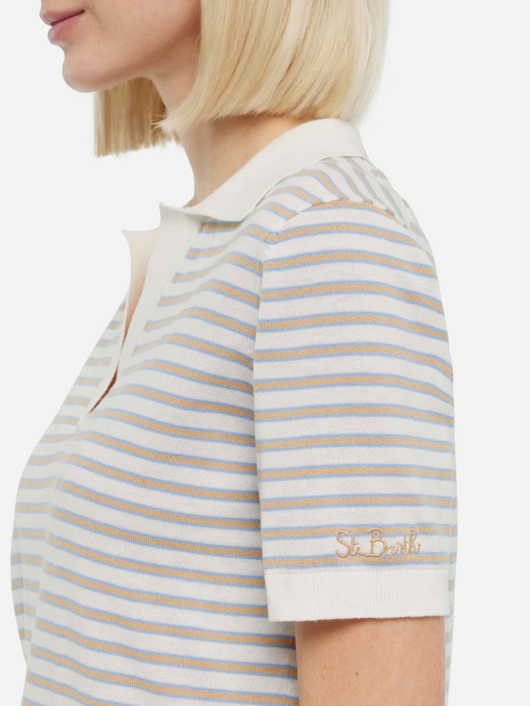 Polo Evonne in maglia a righe beige - Image 2