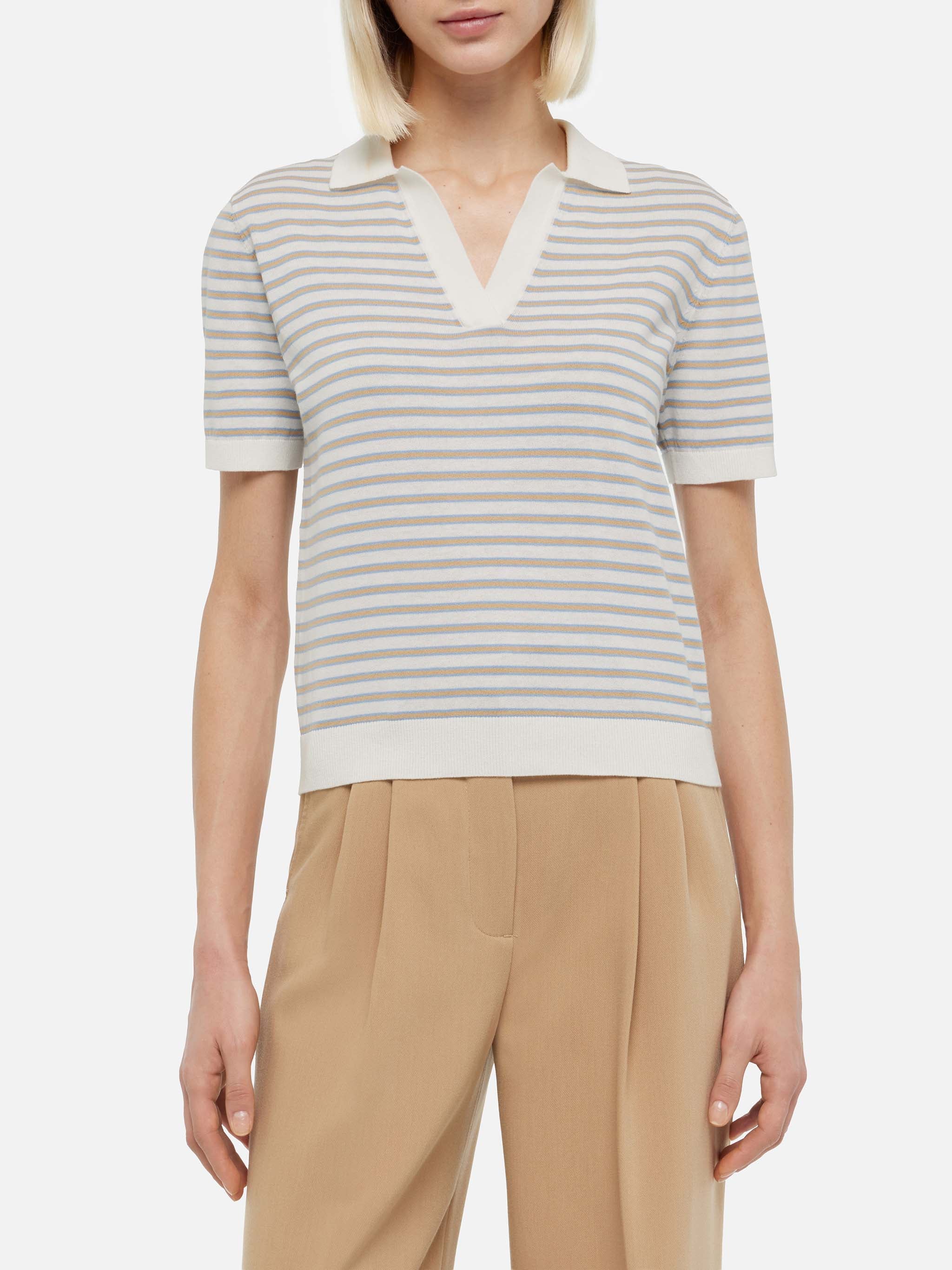 Polo Evonne in maglia a righe beige - Image 3
