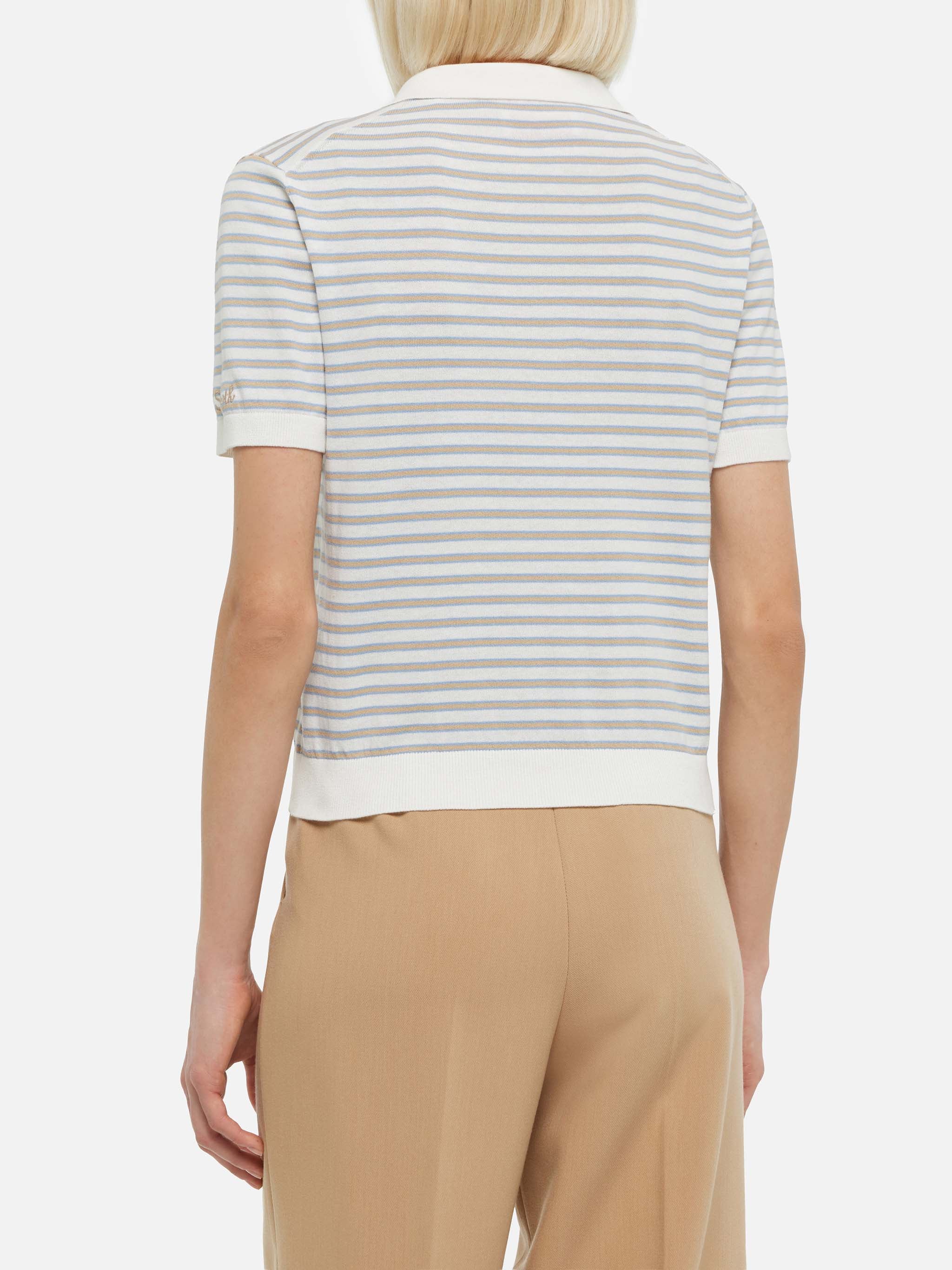 Polo Evonne in maglia a righe beige - Image 4