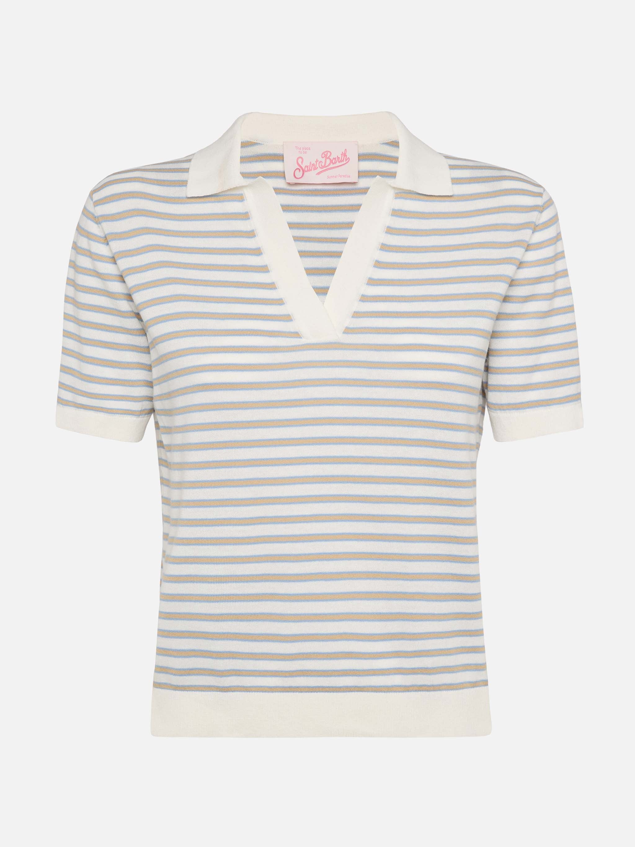 Polo Evonne in maglia a righe beige - Image 5