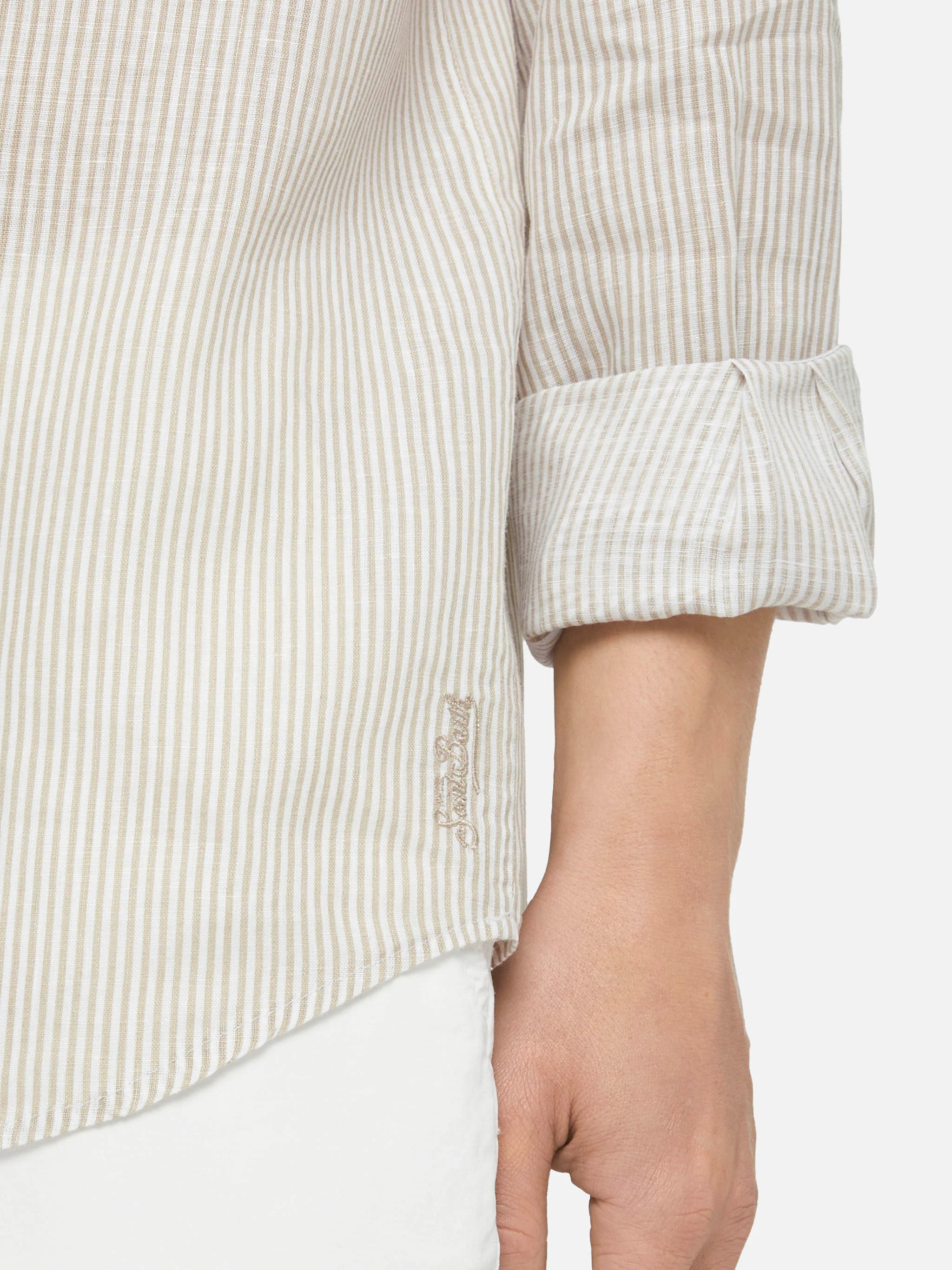 Camicia Pamplona in lino a righe beige - Image 2