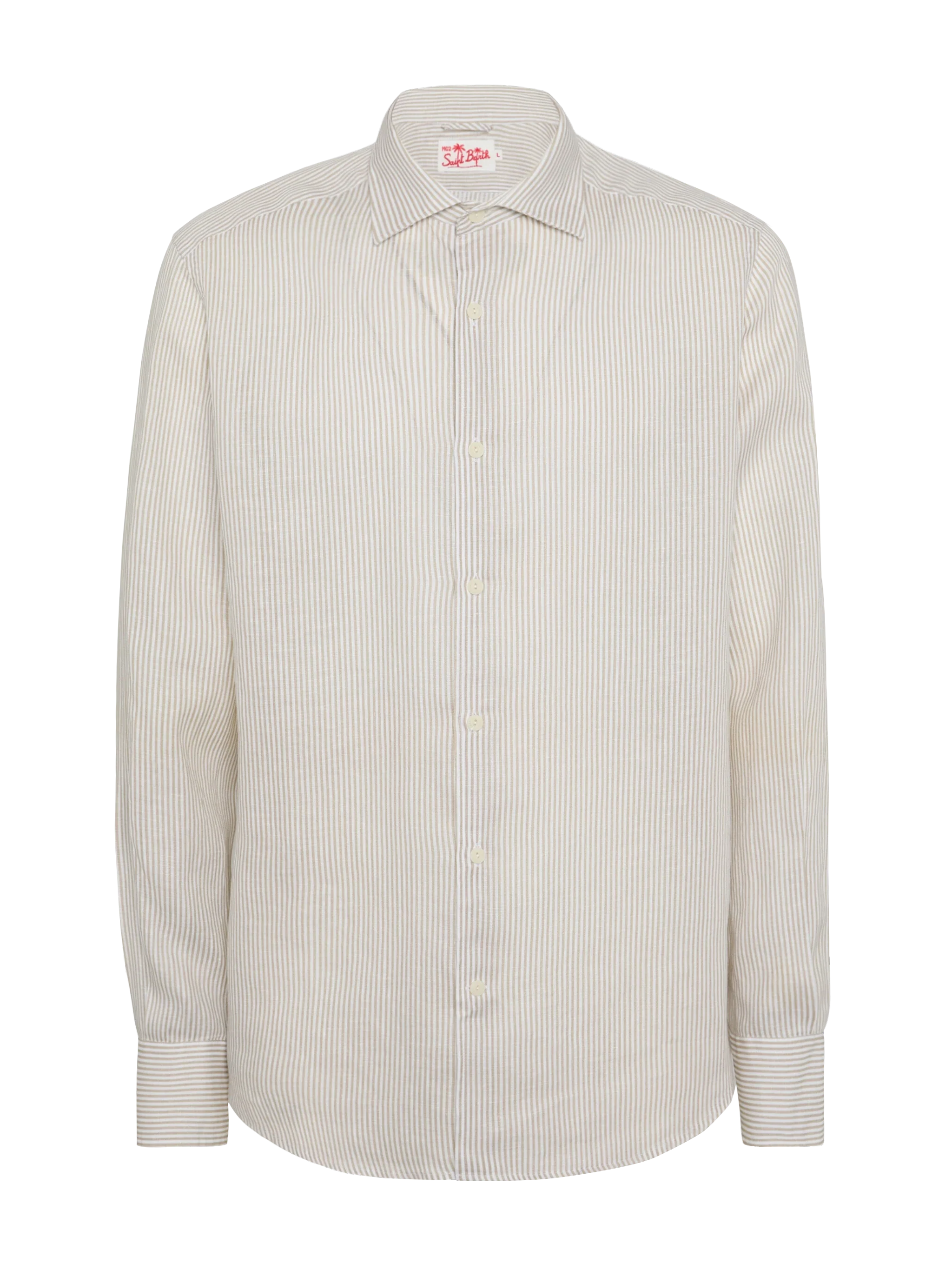 Camicia Pamplona in lino a righe beige - Image 4