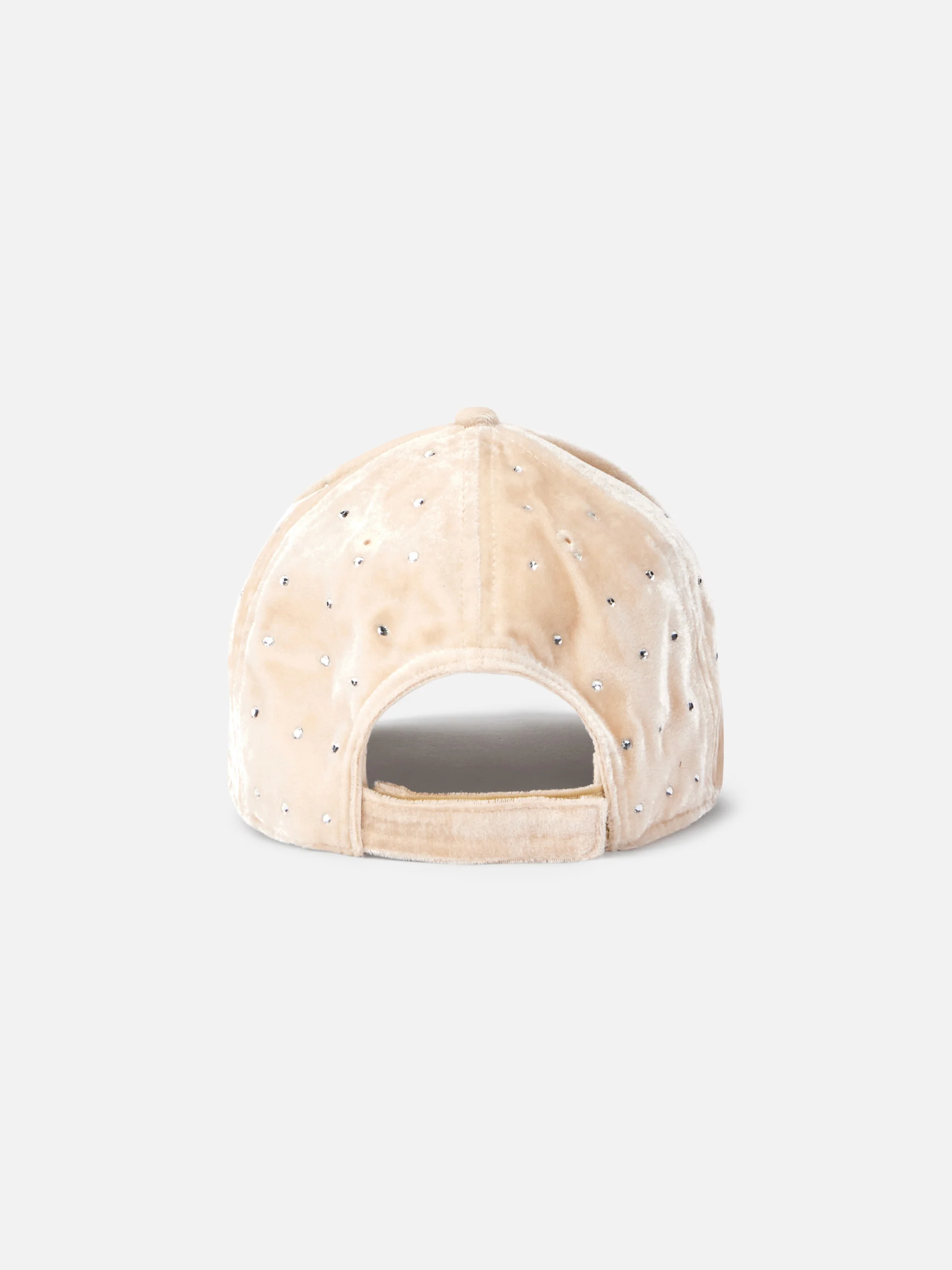 Cappellino da baseball in velluto beige con decorazioni in strass - Image 2