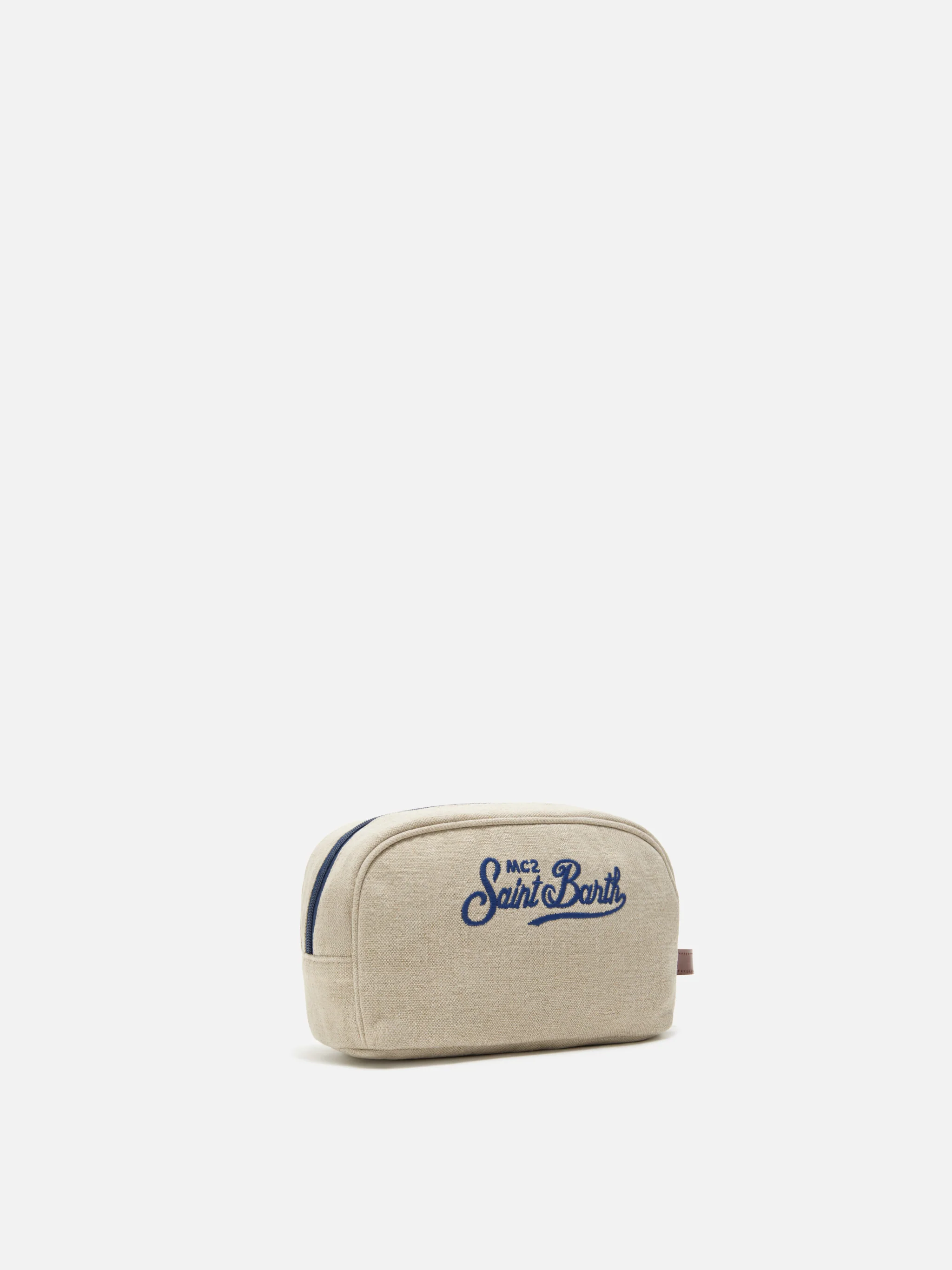 Beauty Bag Westwood in lino biege con logo ricamato - Image 2