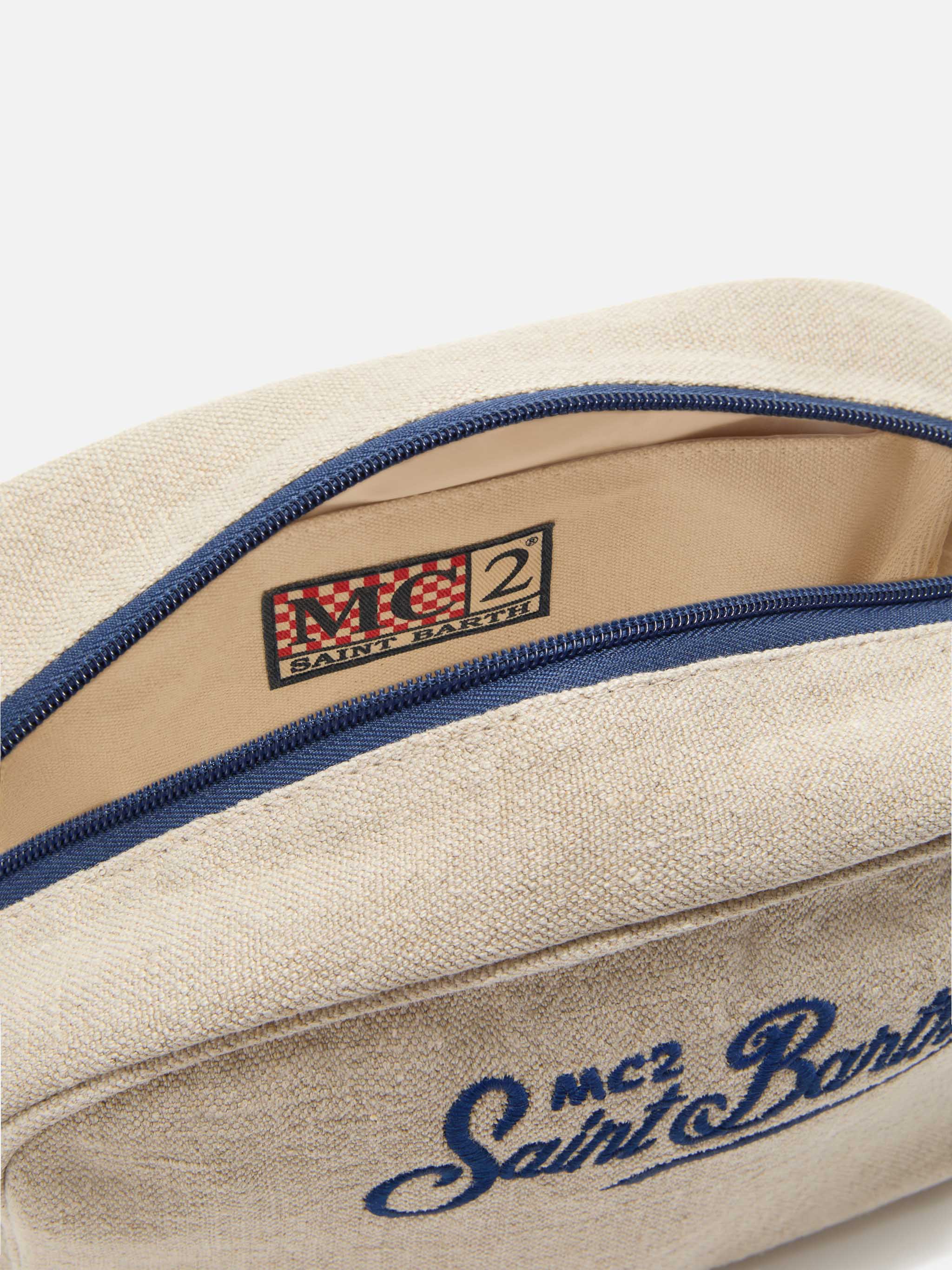 Beauty Bag Westwood in lino biege con logo ricamato - Image 4