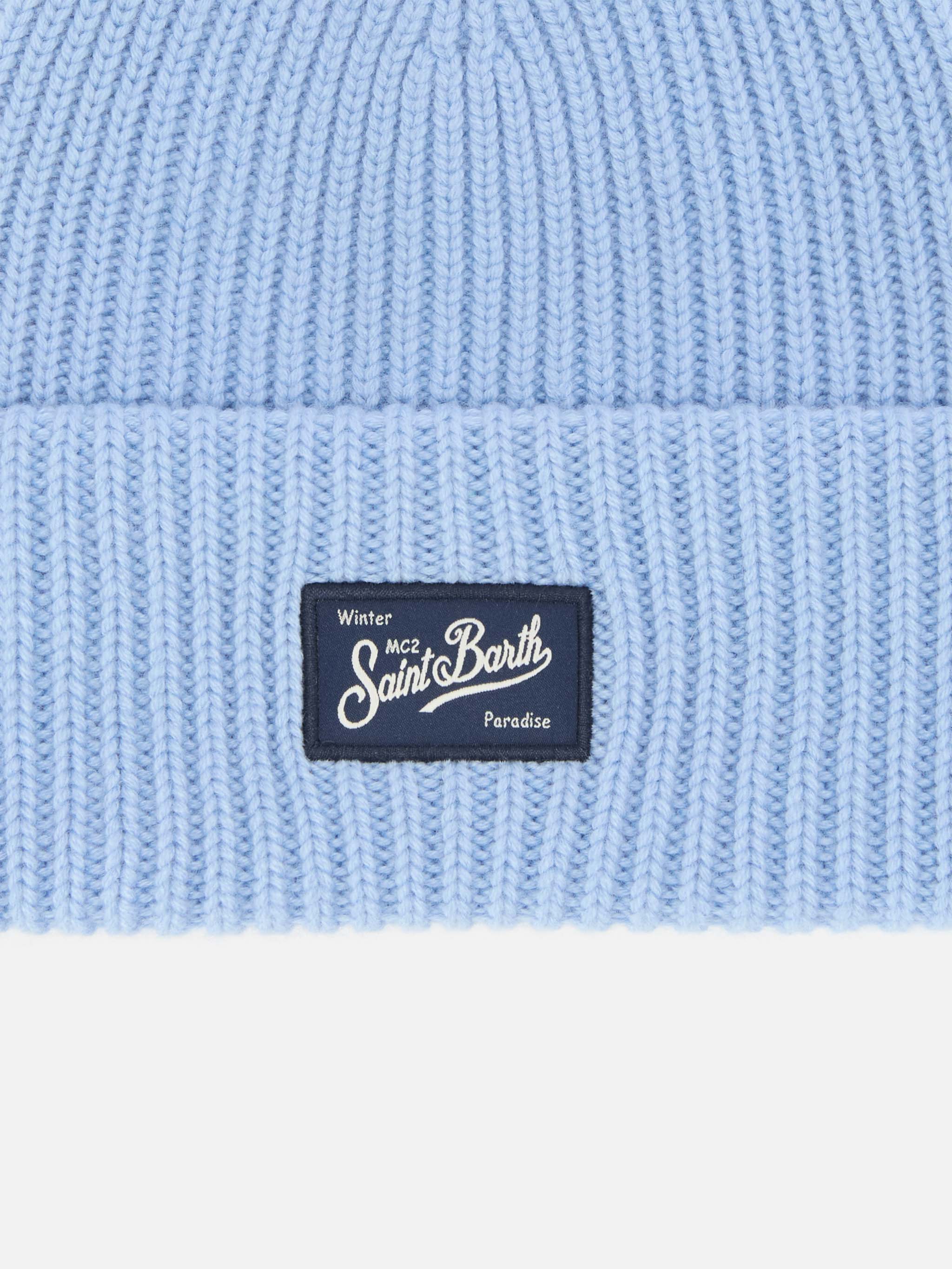 Berretto Berry Jr azzurro a coste con patch St. Barth - Image 2