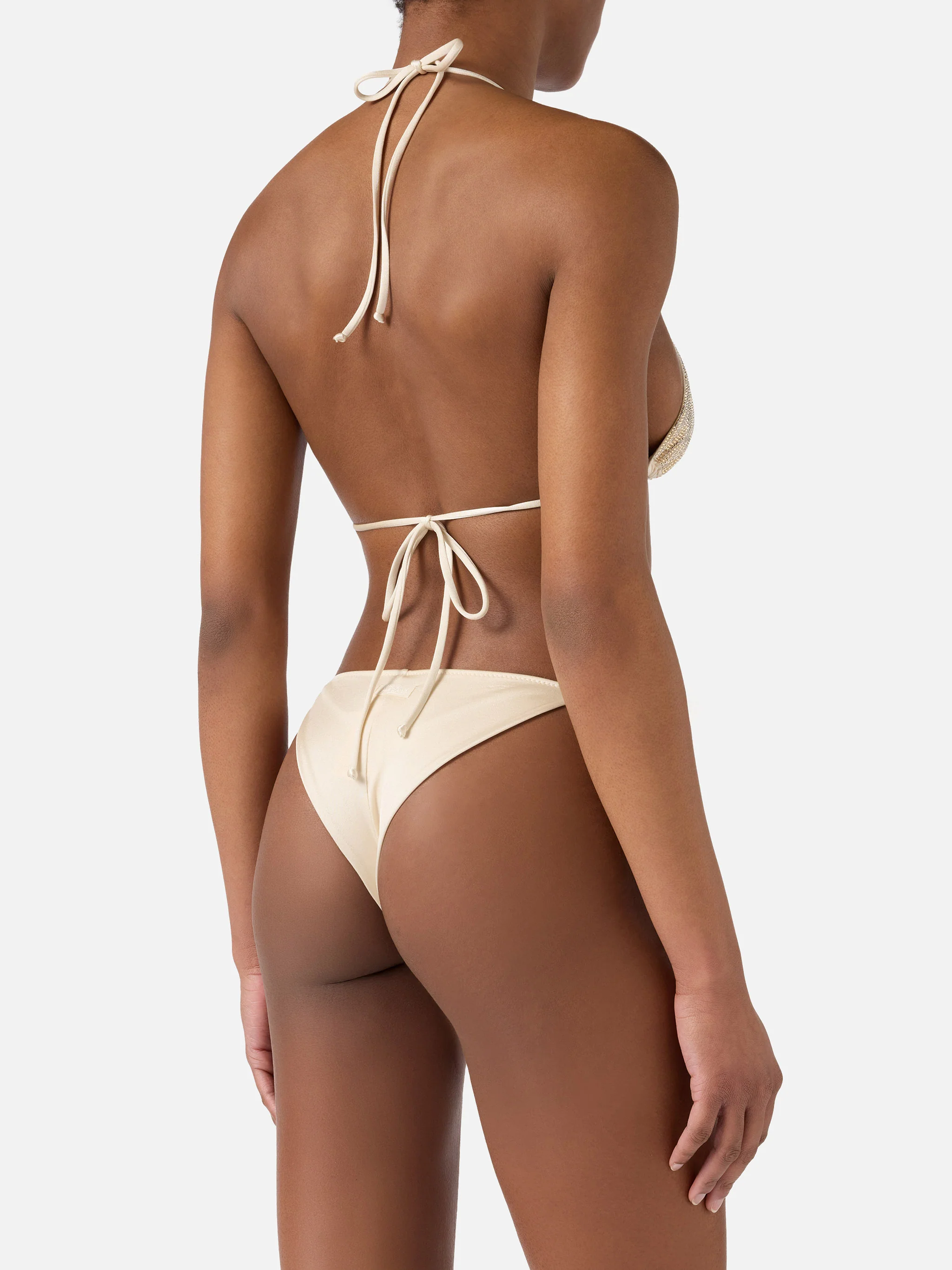 Bikini Maleah triangolo in tessuto glossy finish oro con applicazioni strass  - Image 4