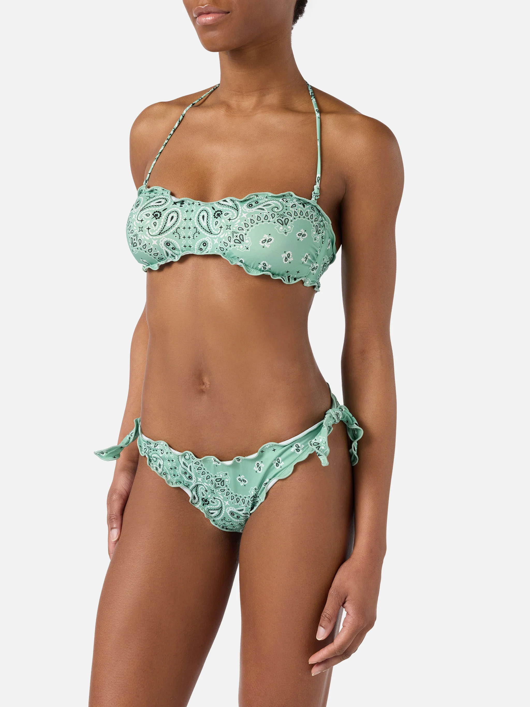 Bikini Myranda a fascia con stampa bandana verde salvia - Image 2