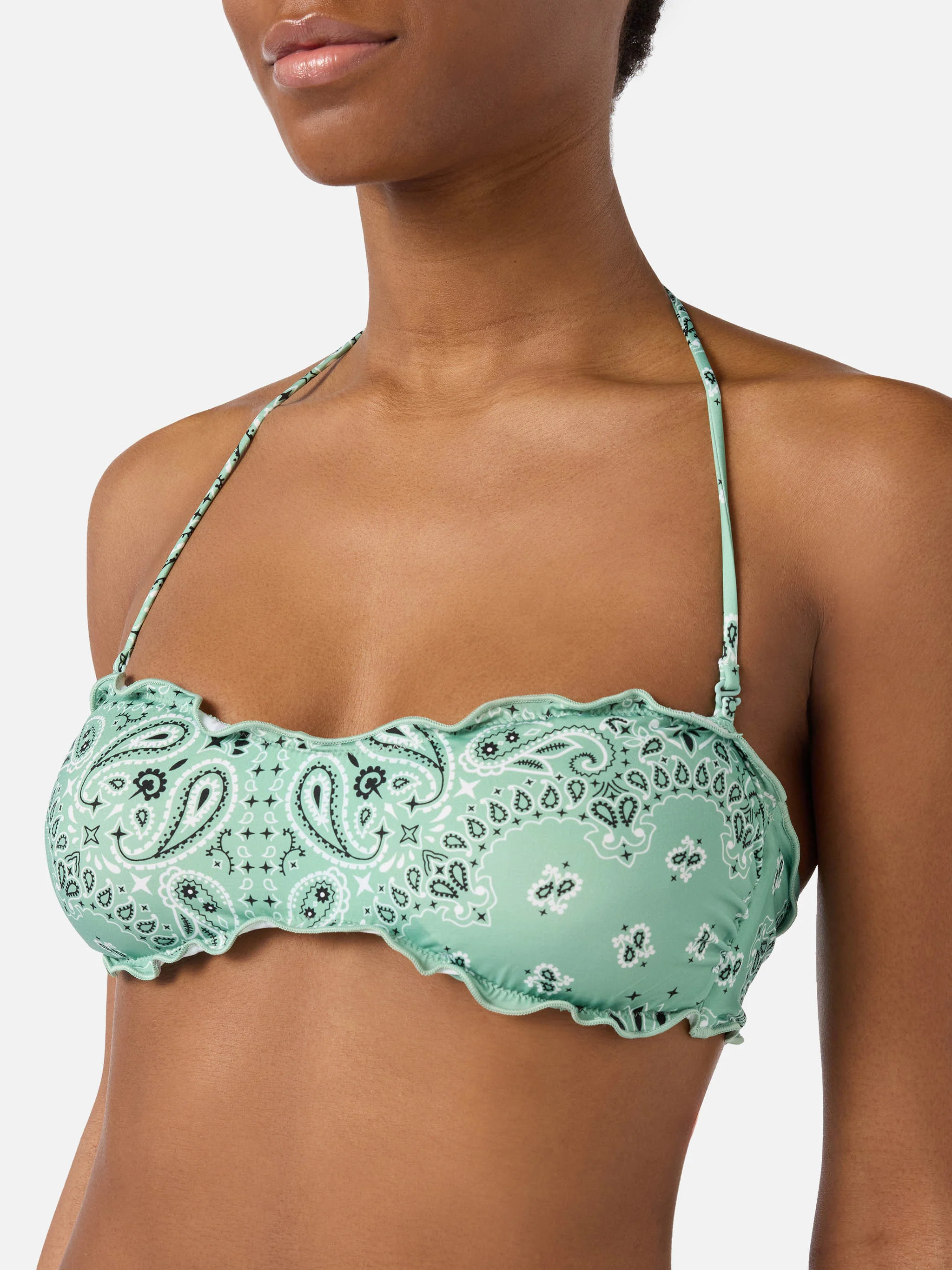 Bikini Myranda a fascia con stampa bandana verde salvia - Image 3