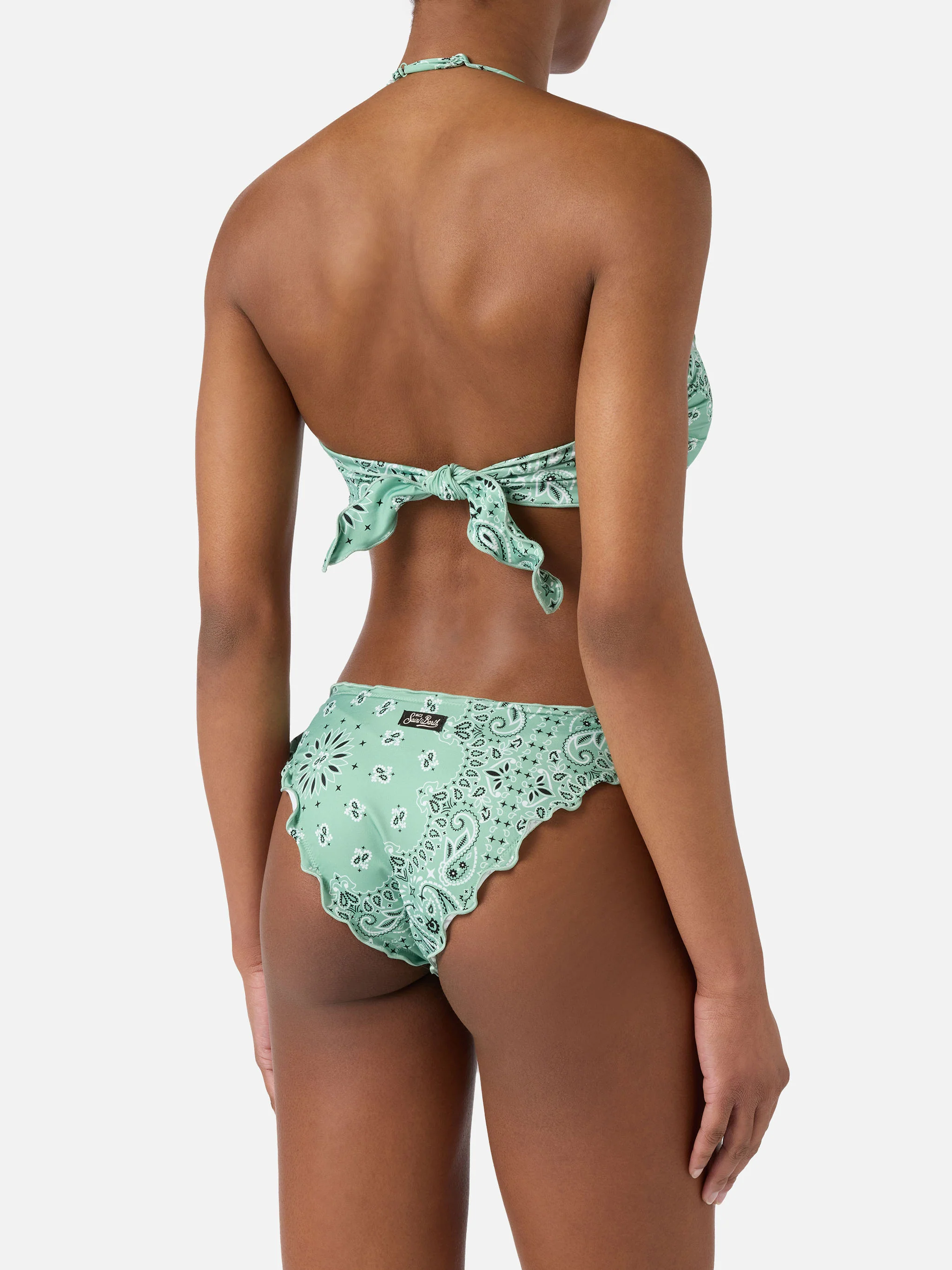 Bikini Myranda a fascia con stampa bandana verde salvia - Image 4