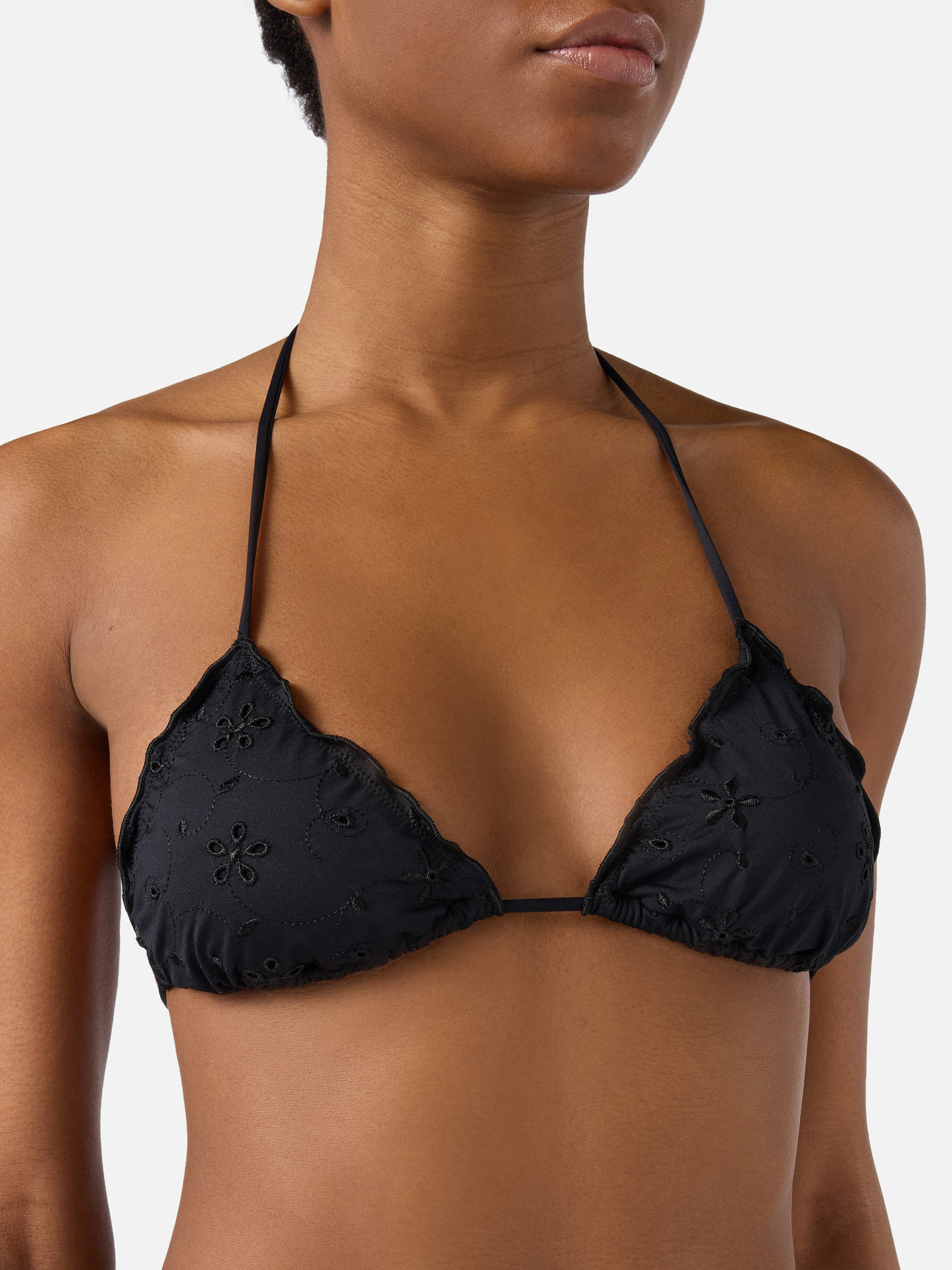 Bikini a triangolo Sarius in tessuto sangallo nero - Image 3