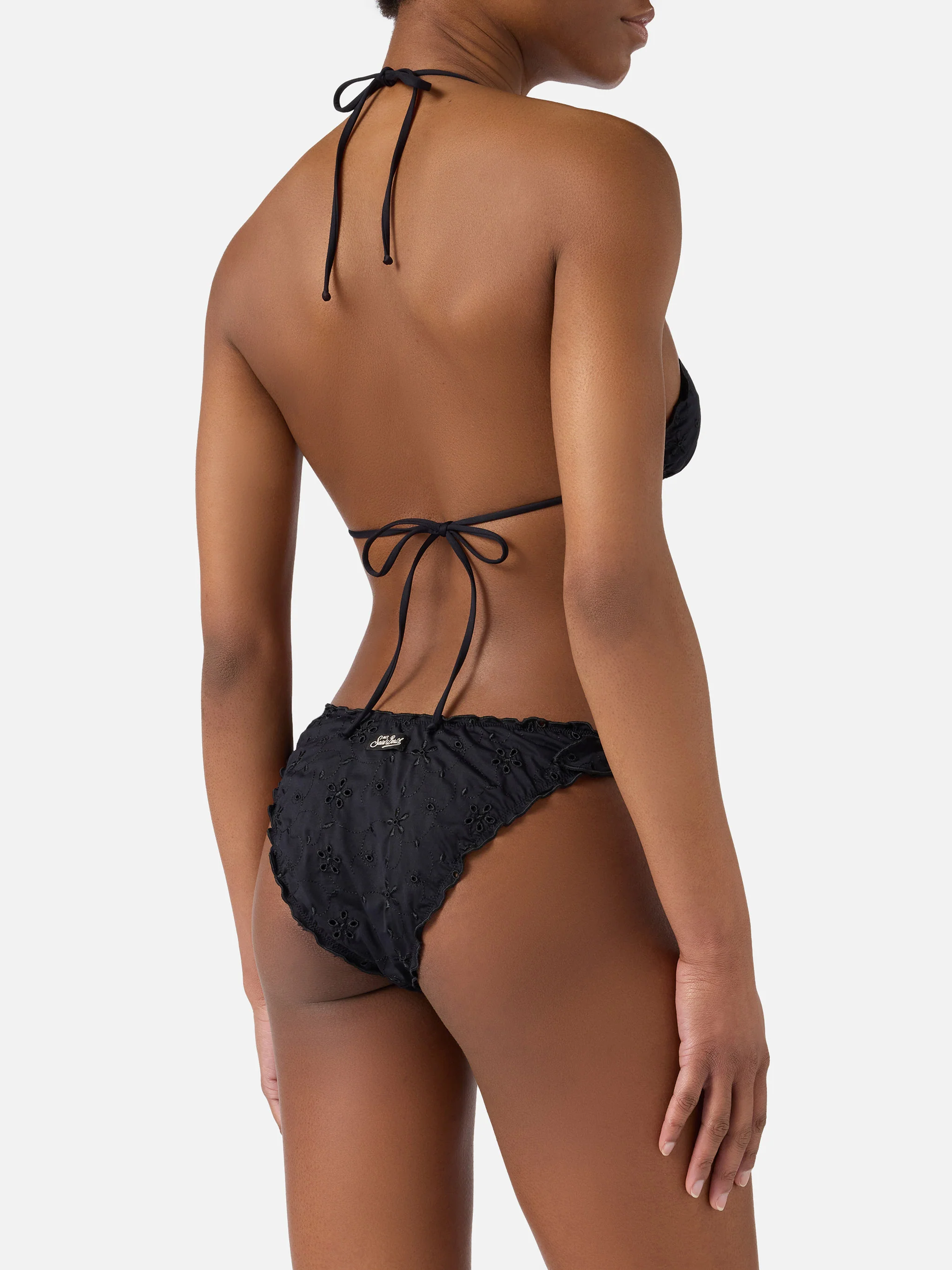 Bikini a triangolo Sarius in tessuto sangallo nero - Image 4
