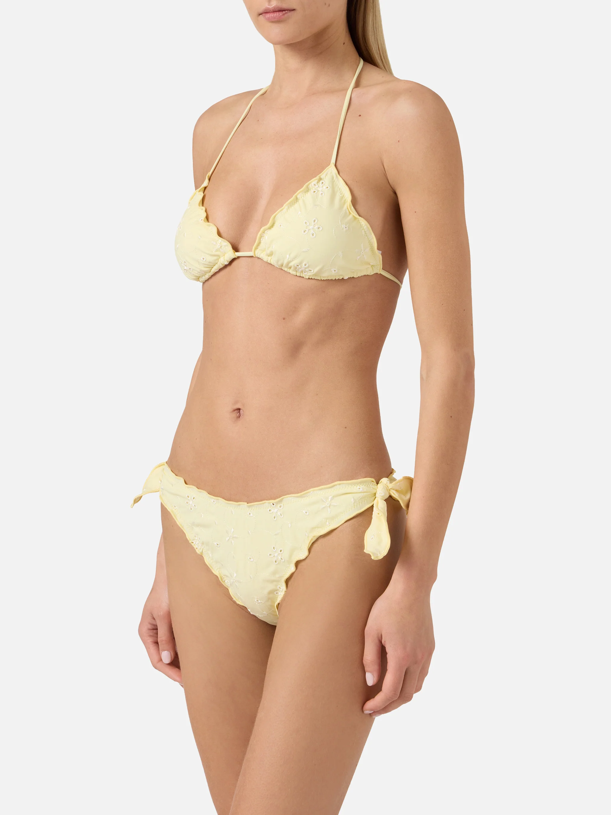 Bikini Sarius a triangolo in tessuto sangallo giallo - Image 2
