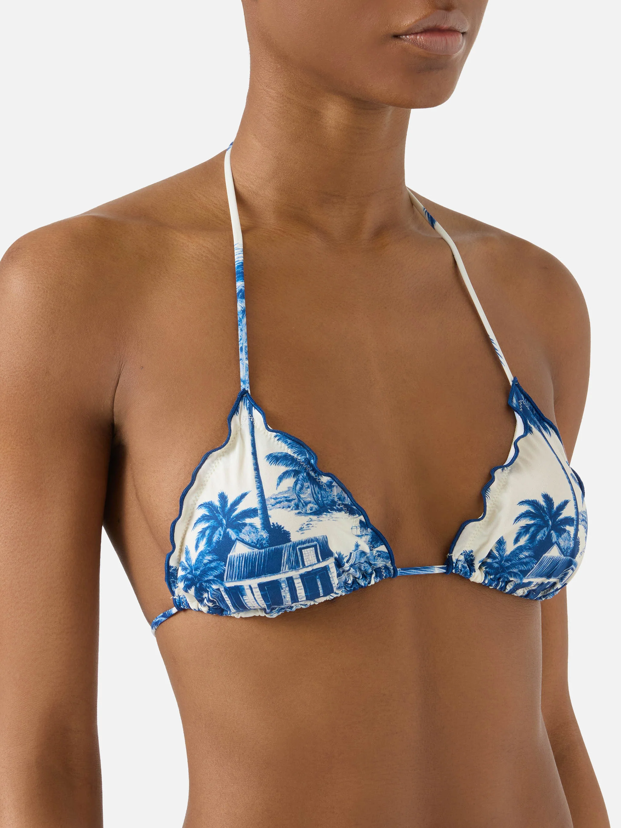 Bikini Sarius triangolo con stampa toile de jouy blu | Special edition - Image 3