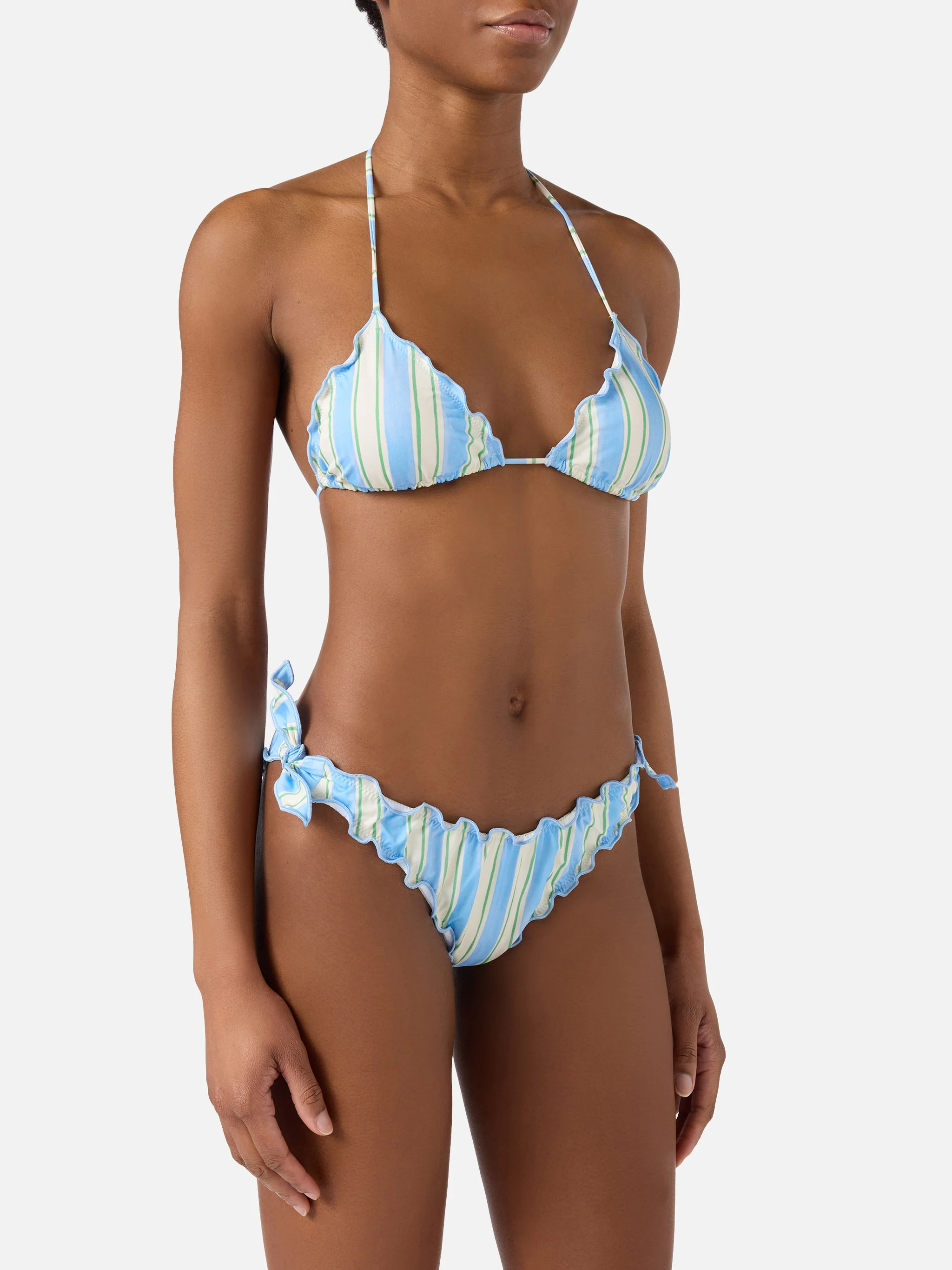 Bikini Sarius triangolo a righe verticali bianche e azzurre - Image 2