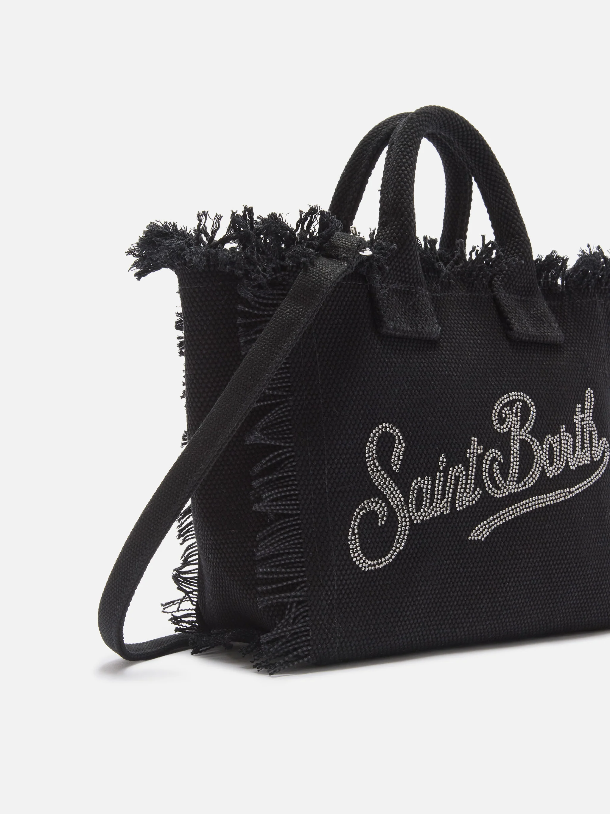 Borsa Vanity mini in canvas nera con logo in strass - Image 3
