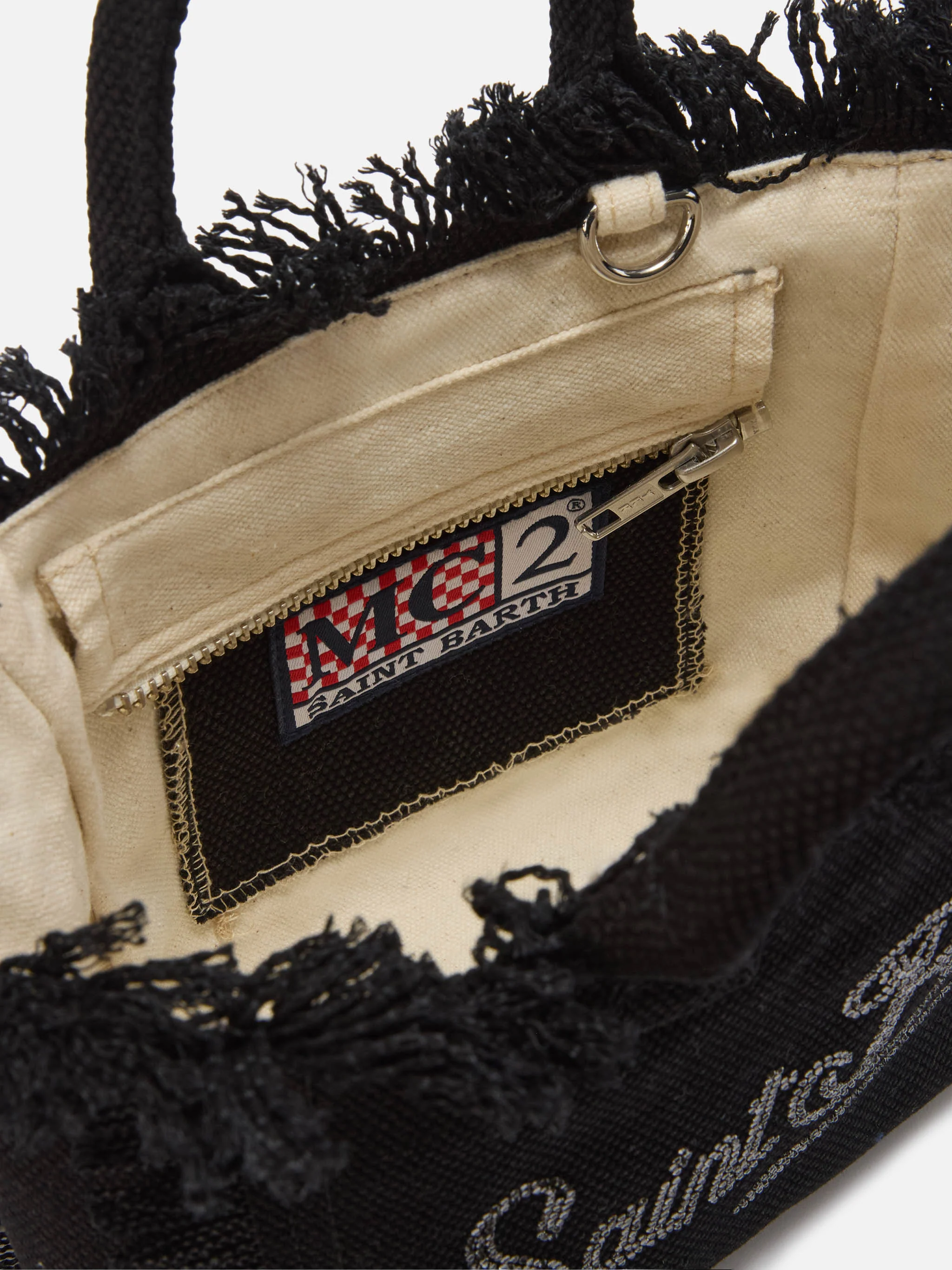 Borsa Vanity mini in canvas nera con logo in strass - Image 4