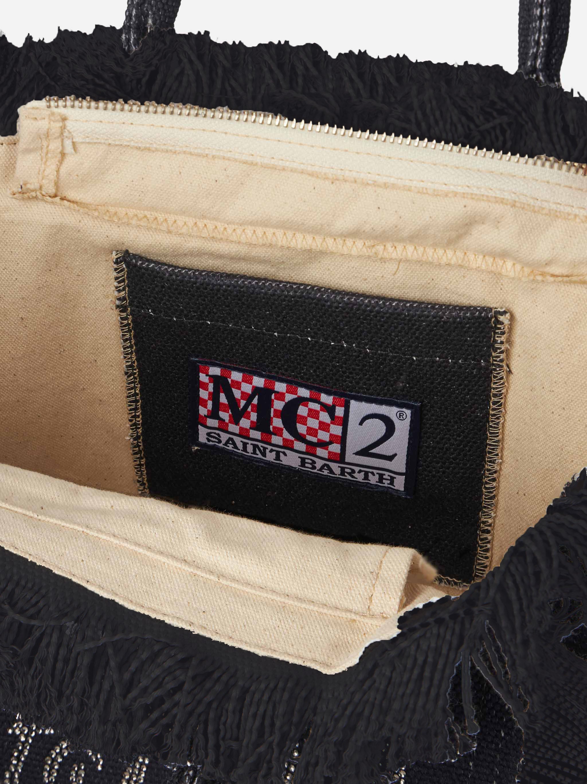 Borsa Colette in canvas di cotone nero con strass - Image 5