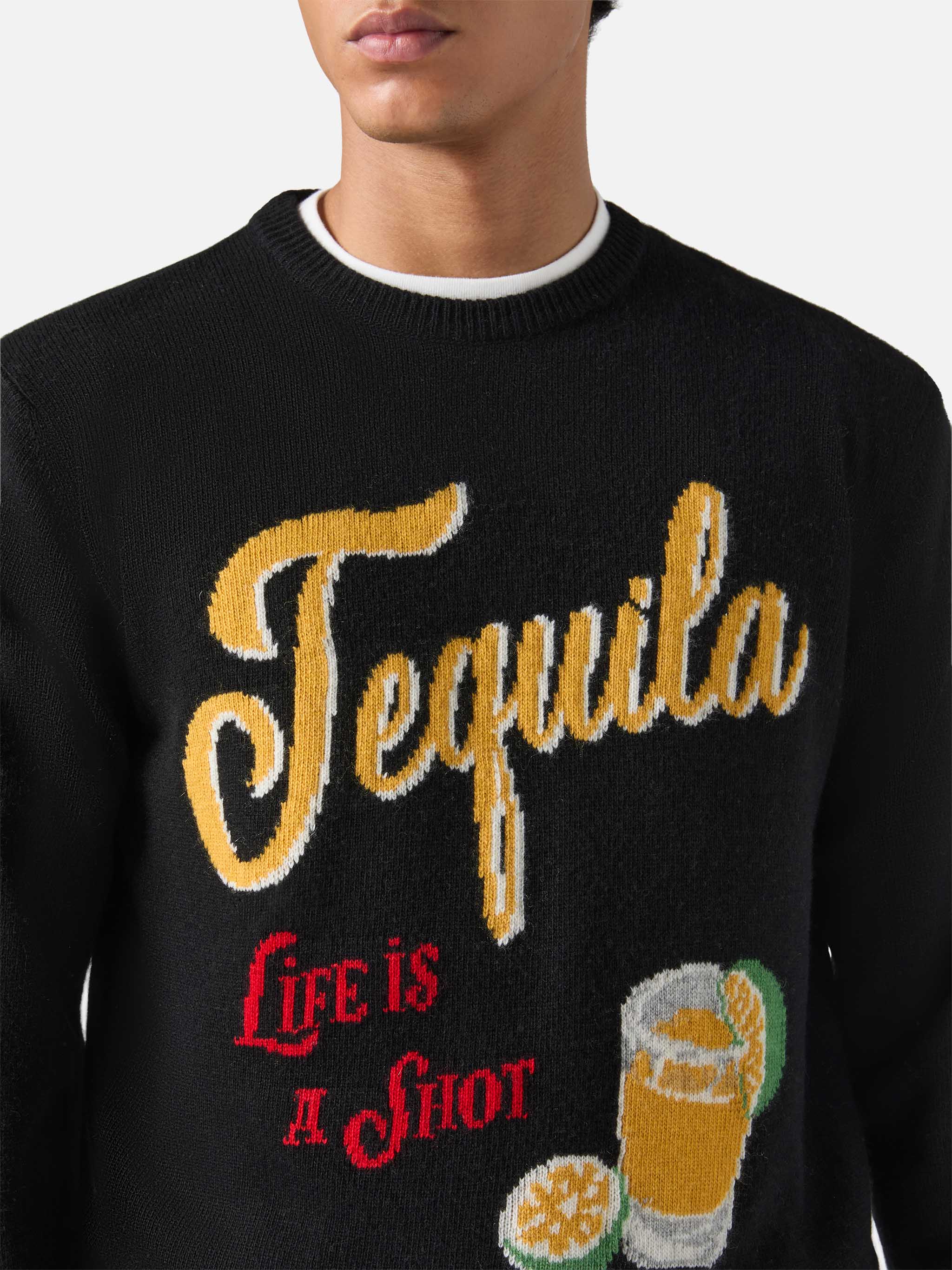 Girocollo Heron nero con jacquard Tequila life is a shot - Image 2