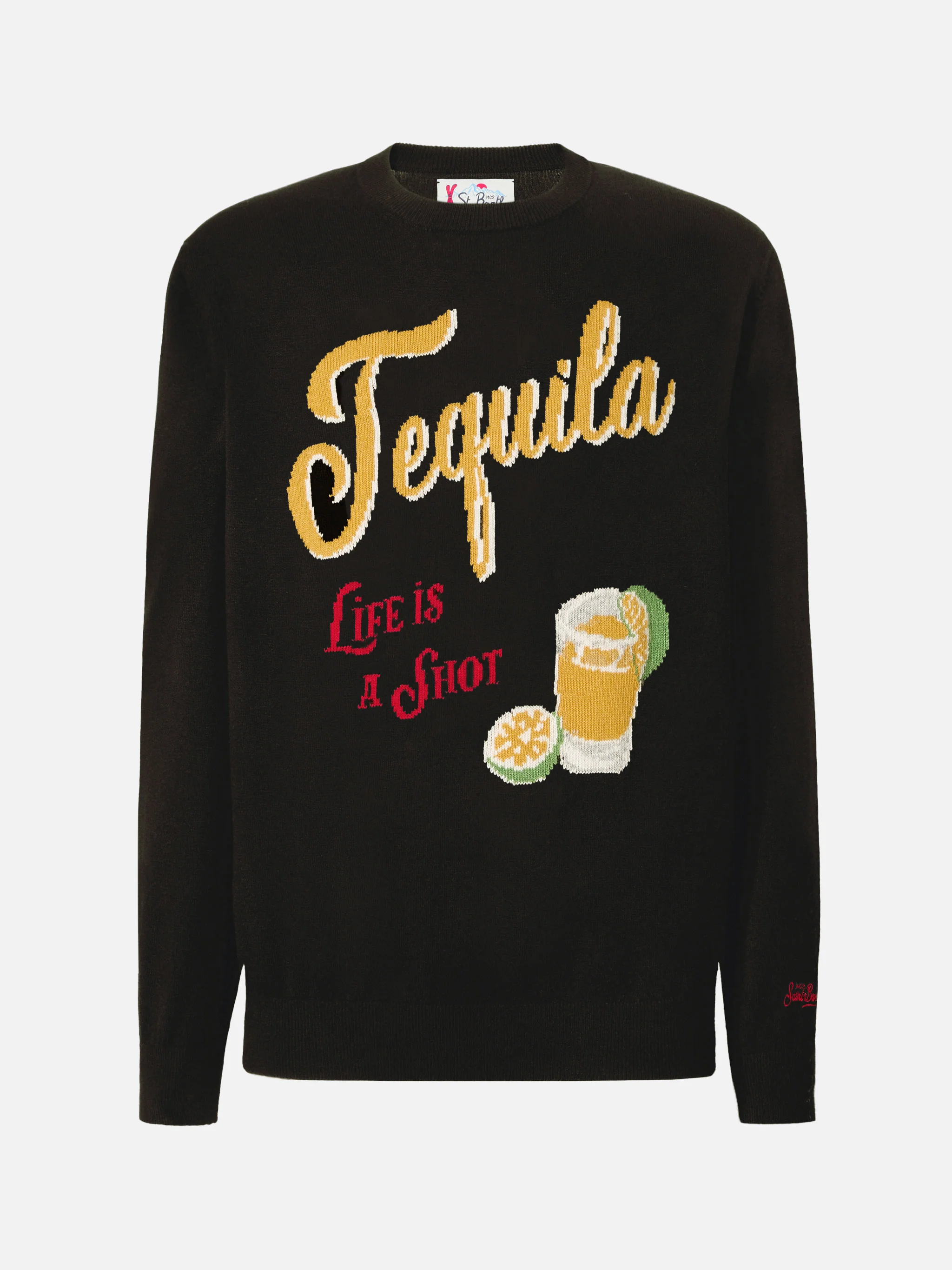 Girocollo Heron nero con jacquard Tequila life is a shot - Image 5
