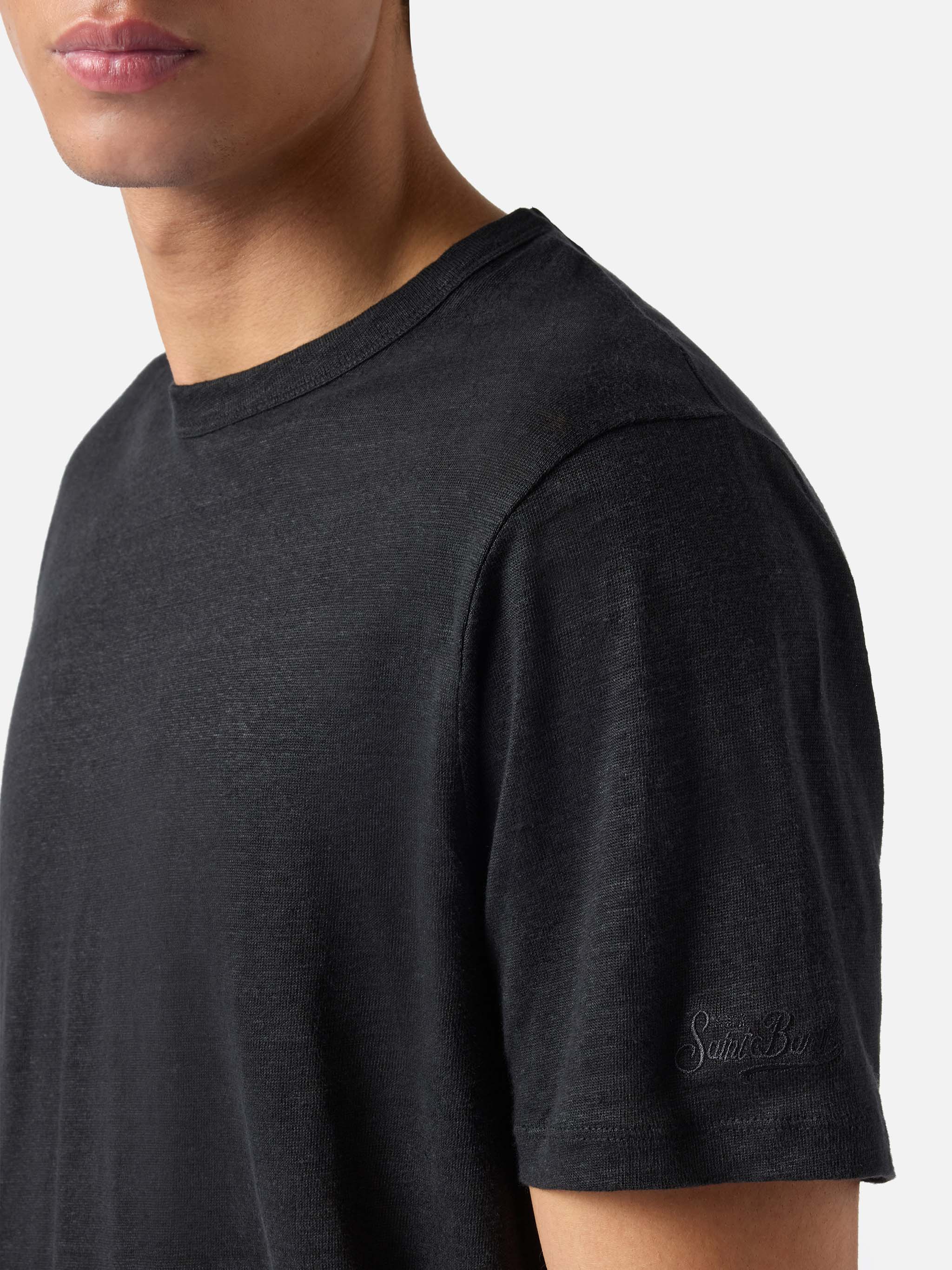 T-shirt Ecstasea in puro lino nero con logo ricamato - Image 3