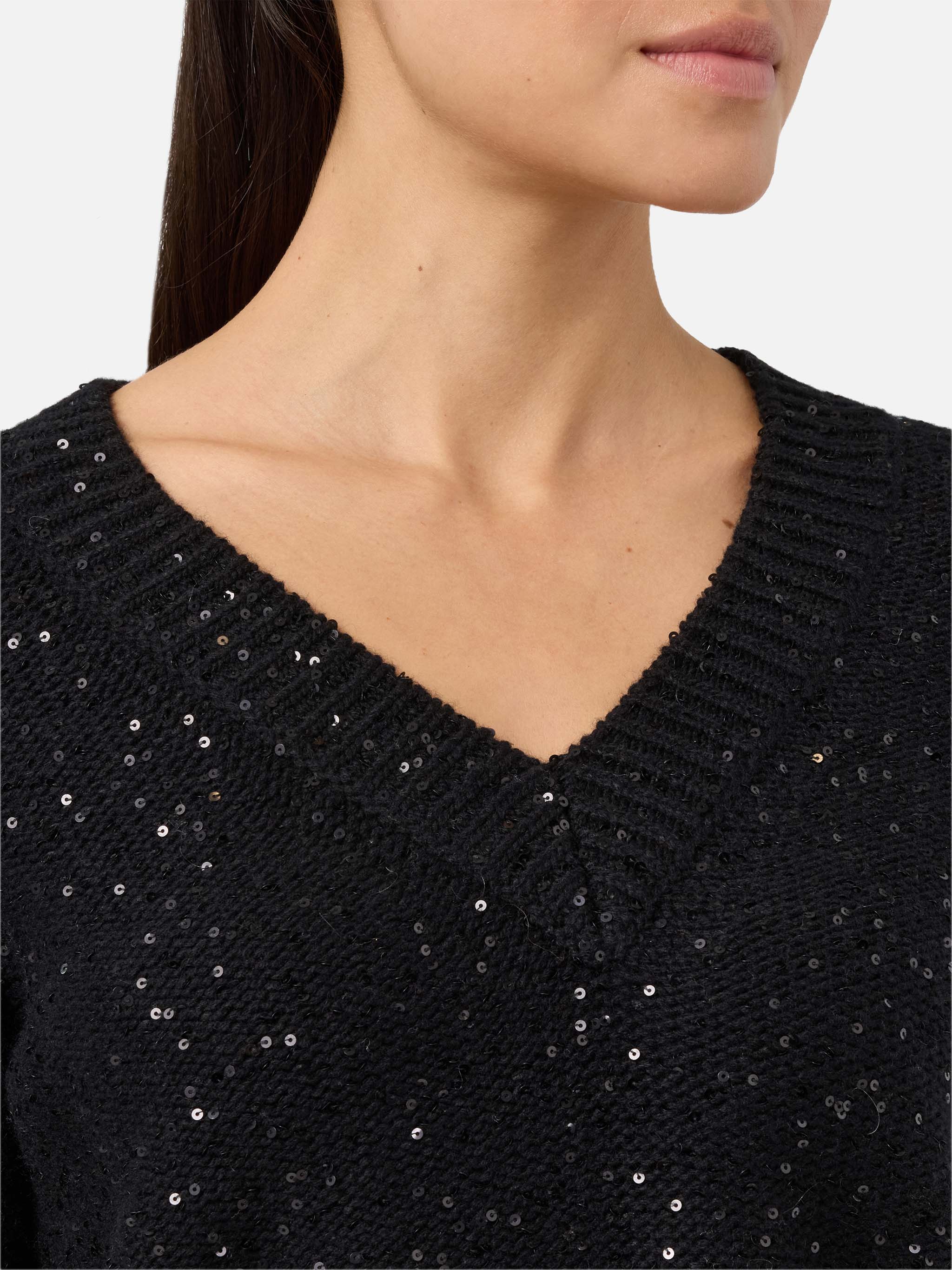 Maglione con scollo a V nero con pailettes - Image 2