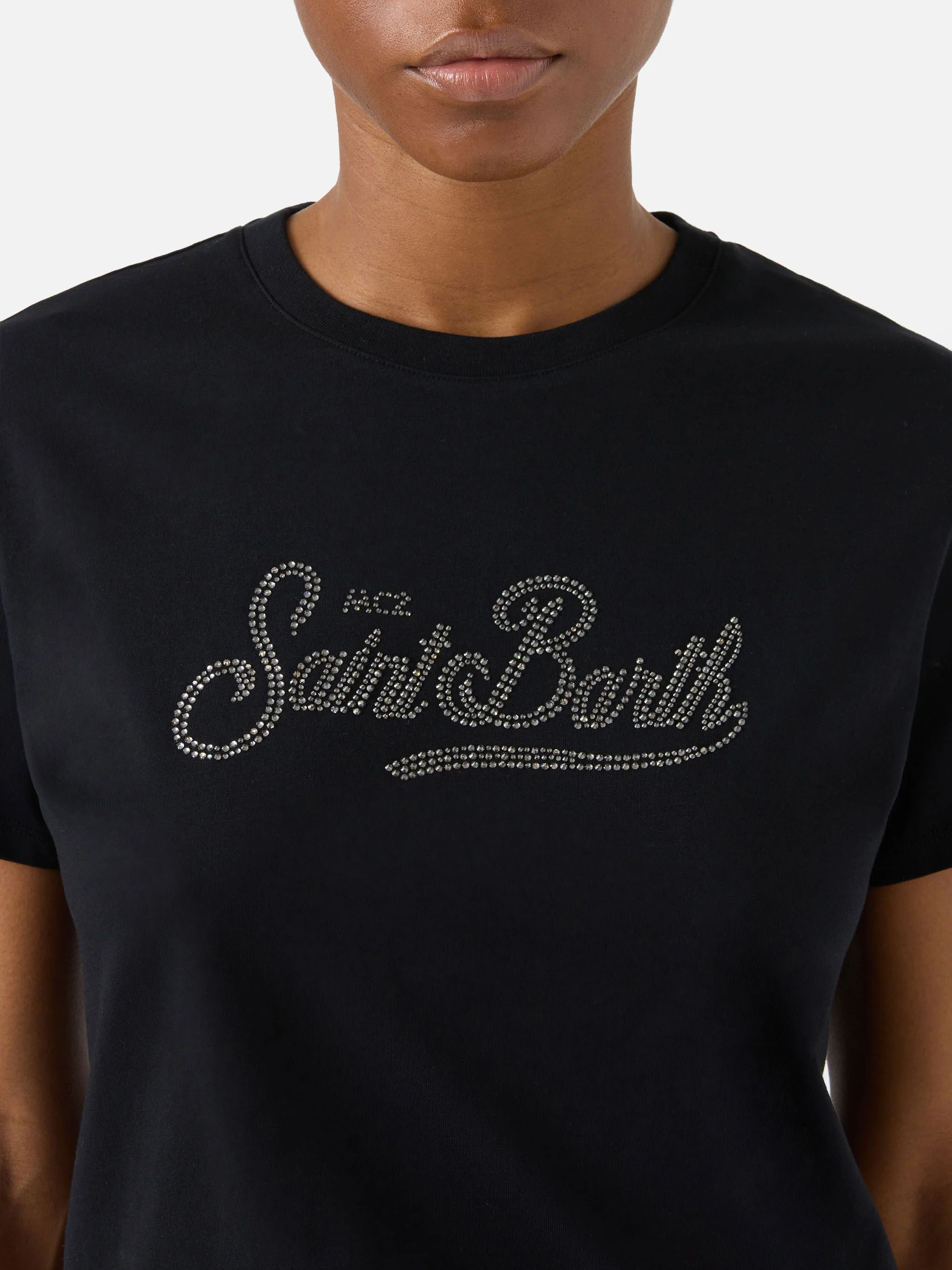 T-shirt Emilie nera con logo in strass - Image 2