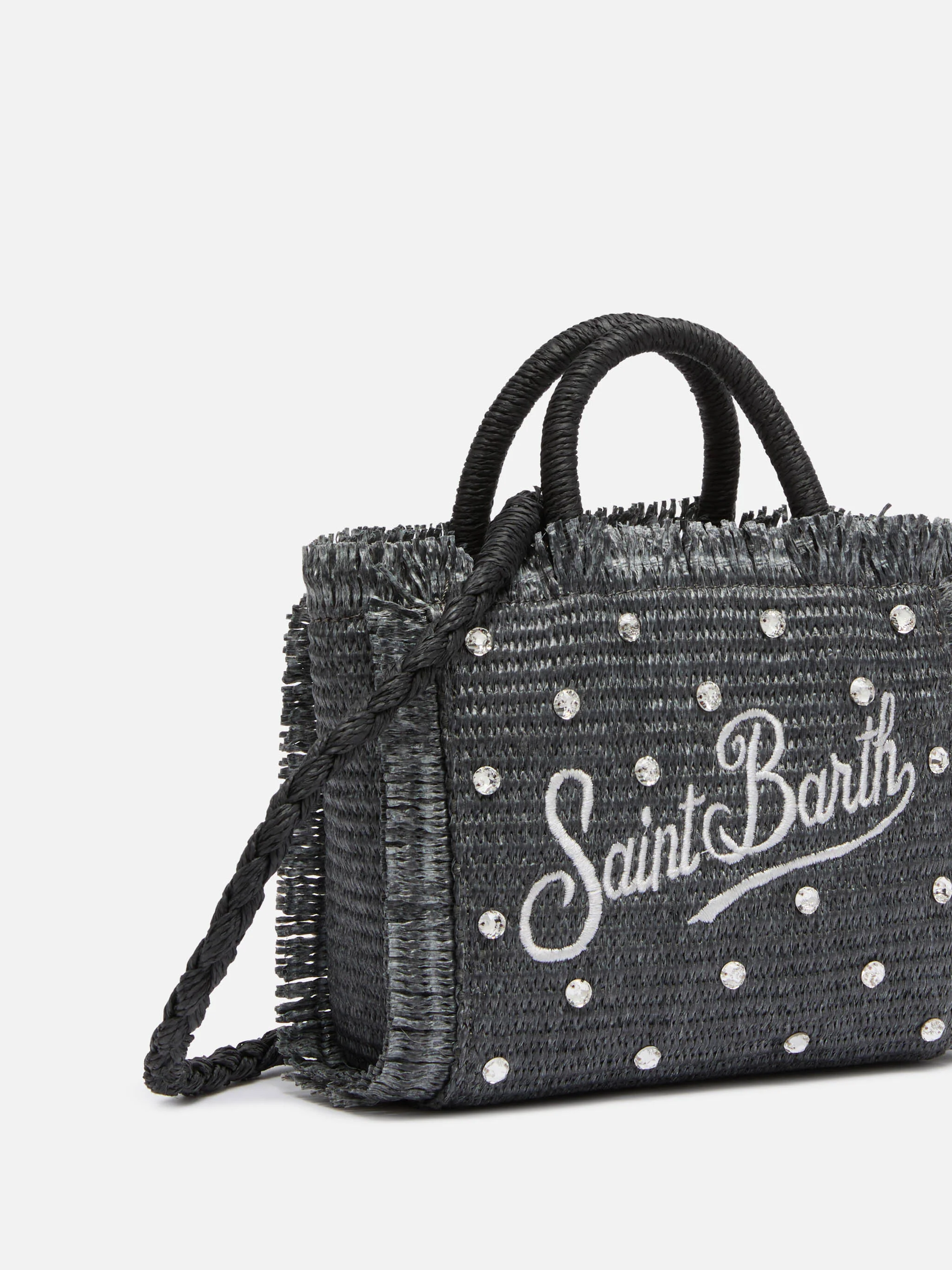 Borsa Mini Vanity effetto paglia con decorazioni in strass - Image 3