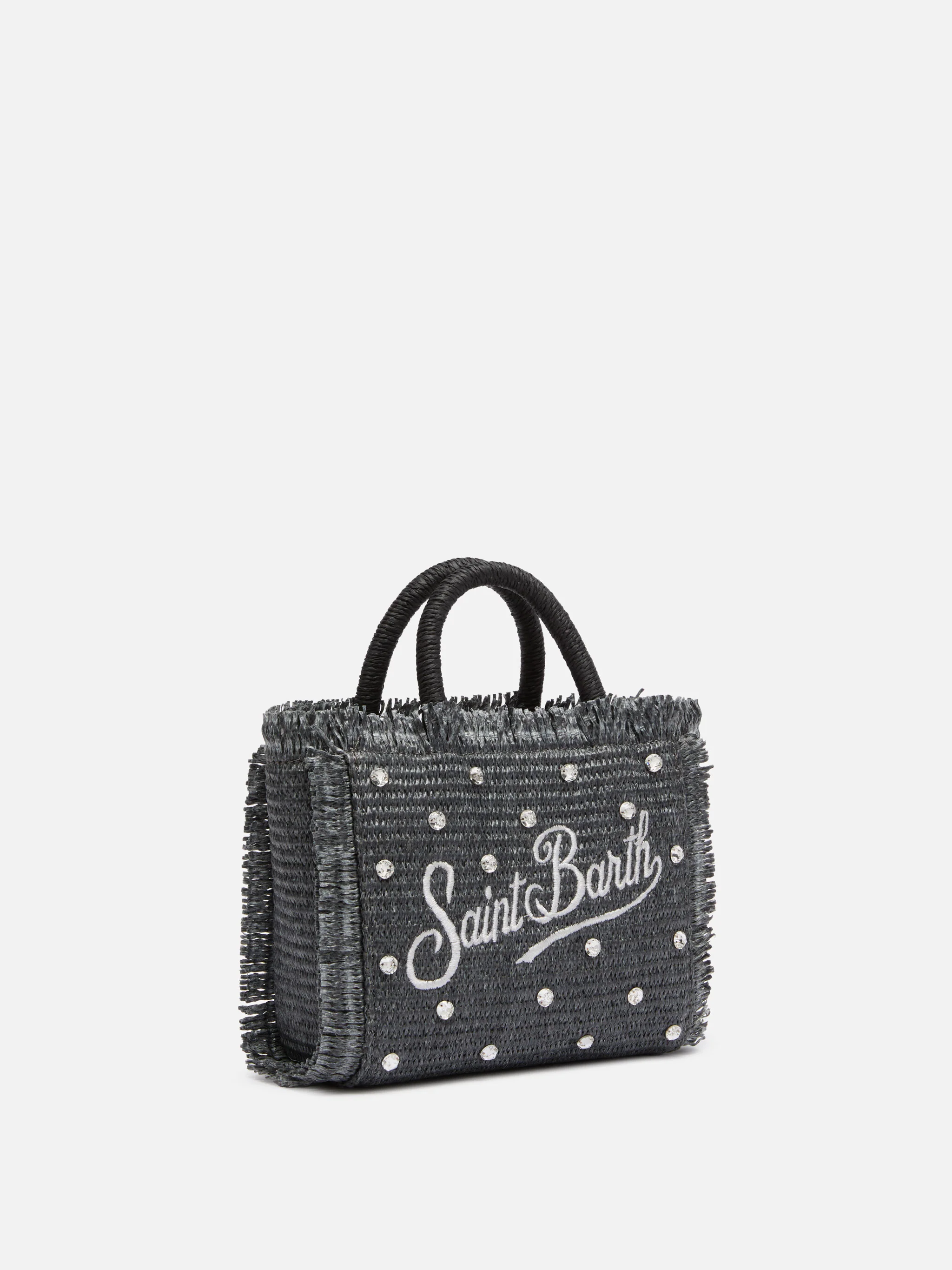 Borsa Mini Vanity effetto paglia con decorazioni in strass - Image 4