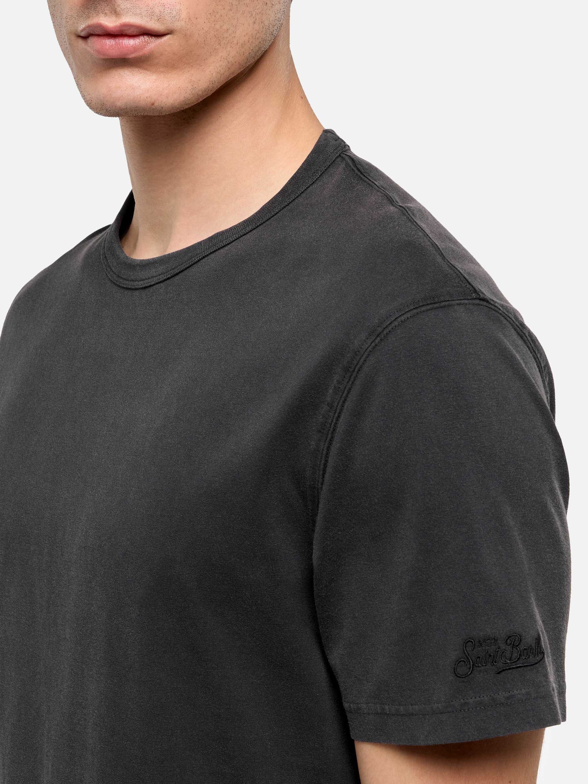 Tshirt Dover in jersey di cotone biologico nero con ricamo St. Barth - Image 3