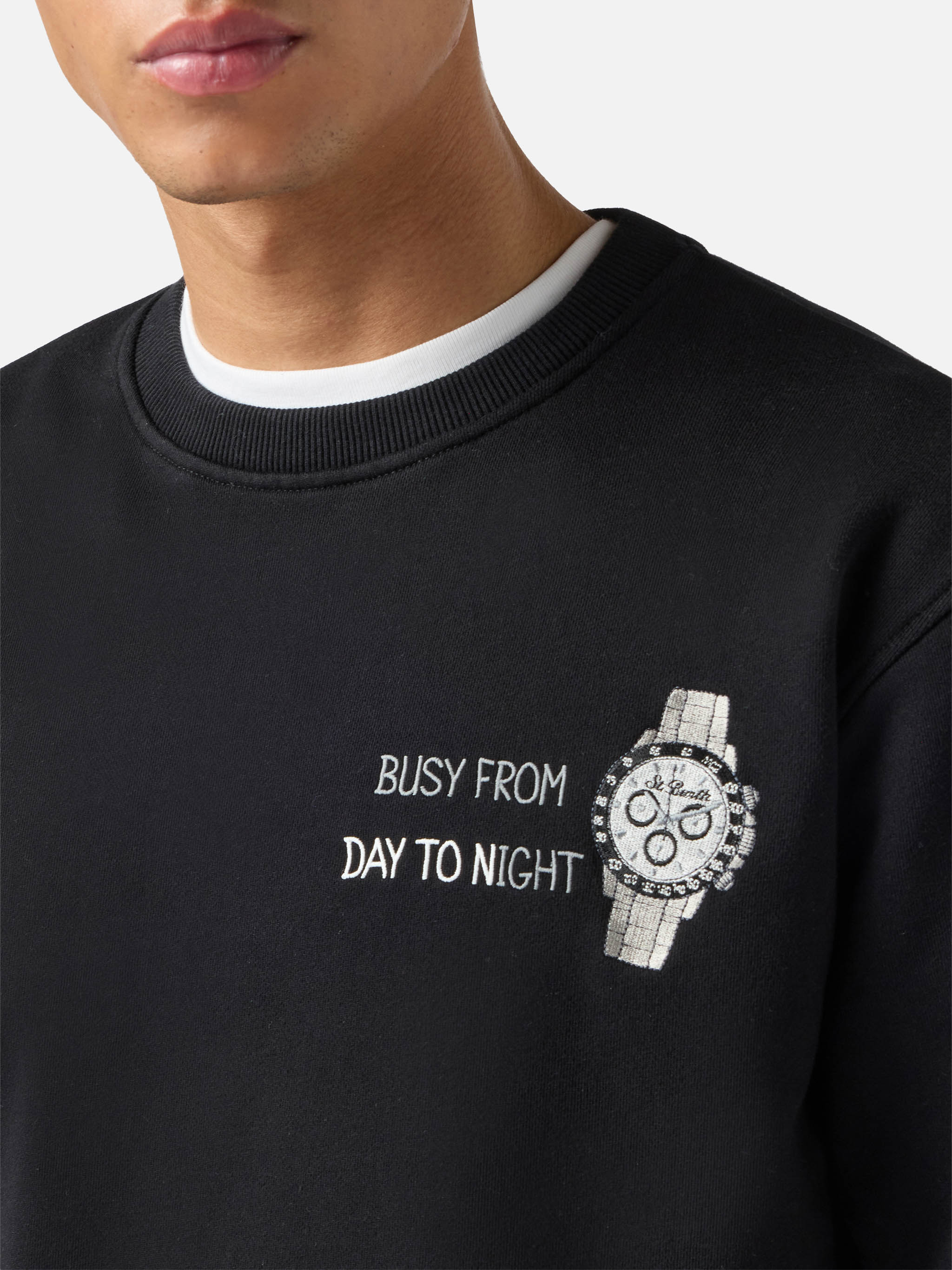 Felpa Ponza nera con ricamo Busy From Day To Night - Image 2