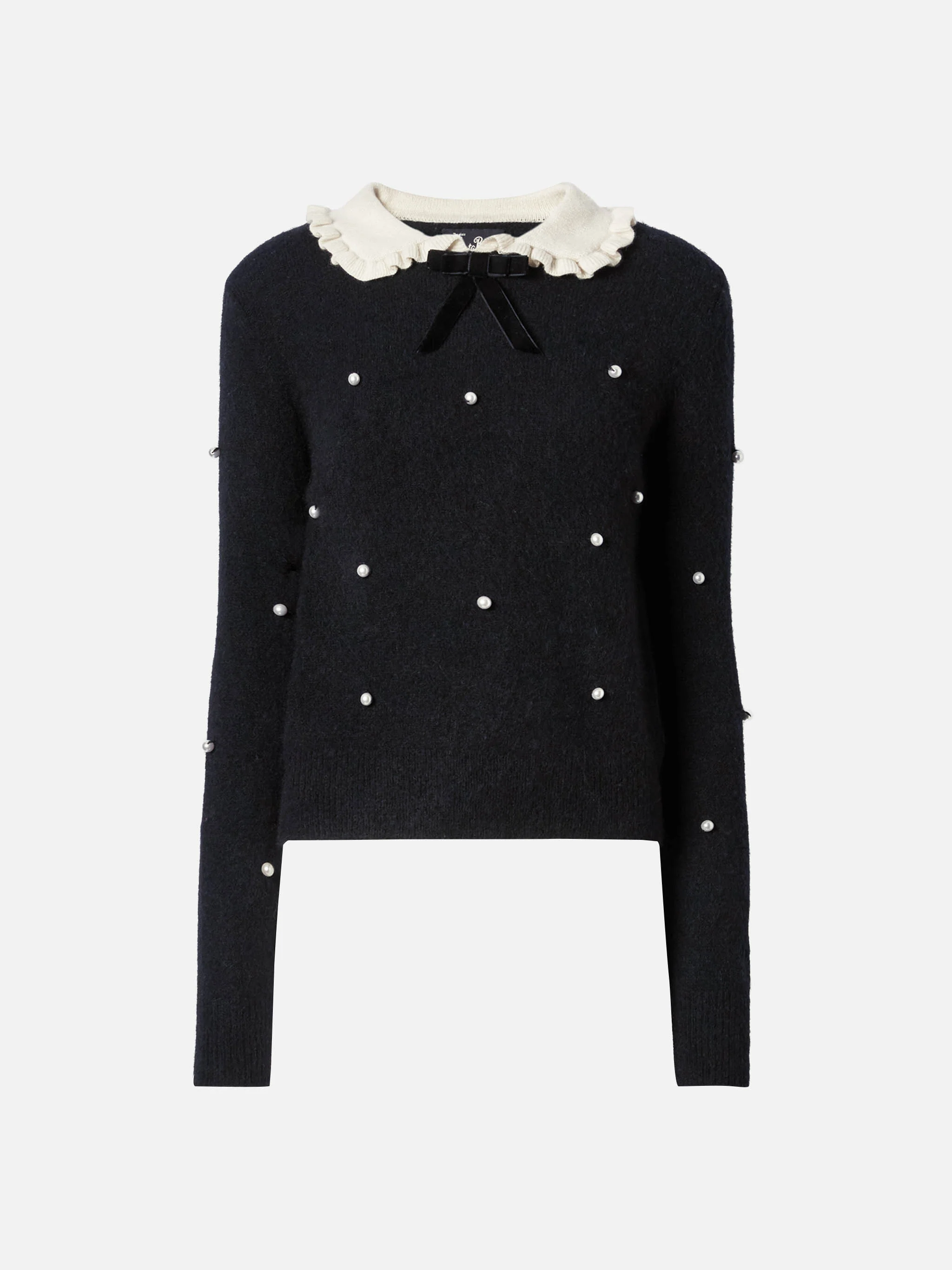 Maglione nero Levine con fiocco, colletto e applicazione perle - Image 5