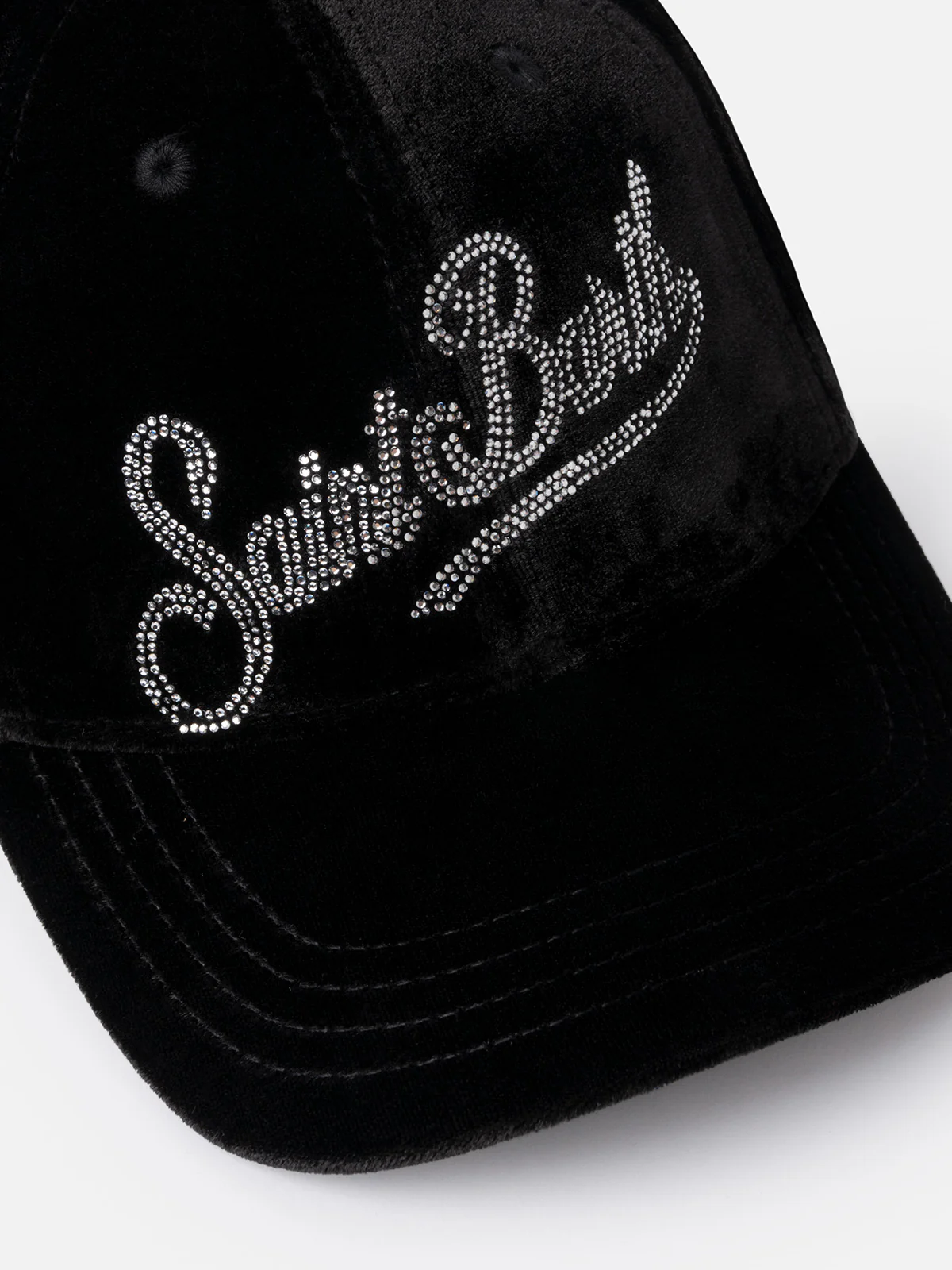 Cappellino da baseball in velluto nero con logo in strass - Image 2