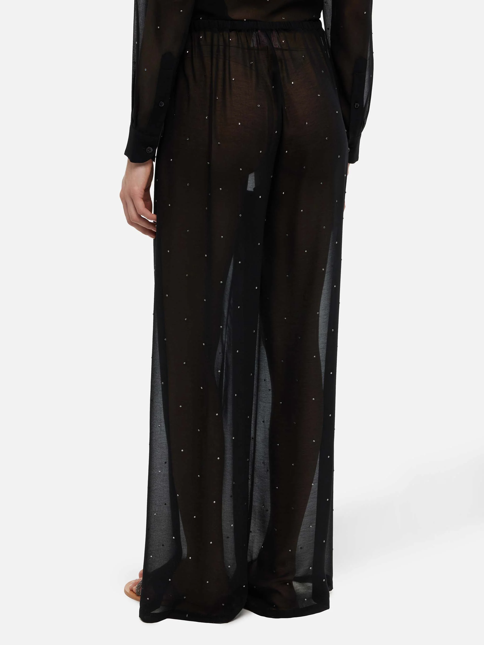 Pantaloni ampi Amalia in georgette nera con strass - Image 3