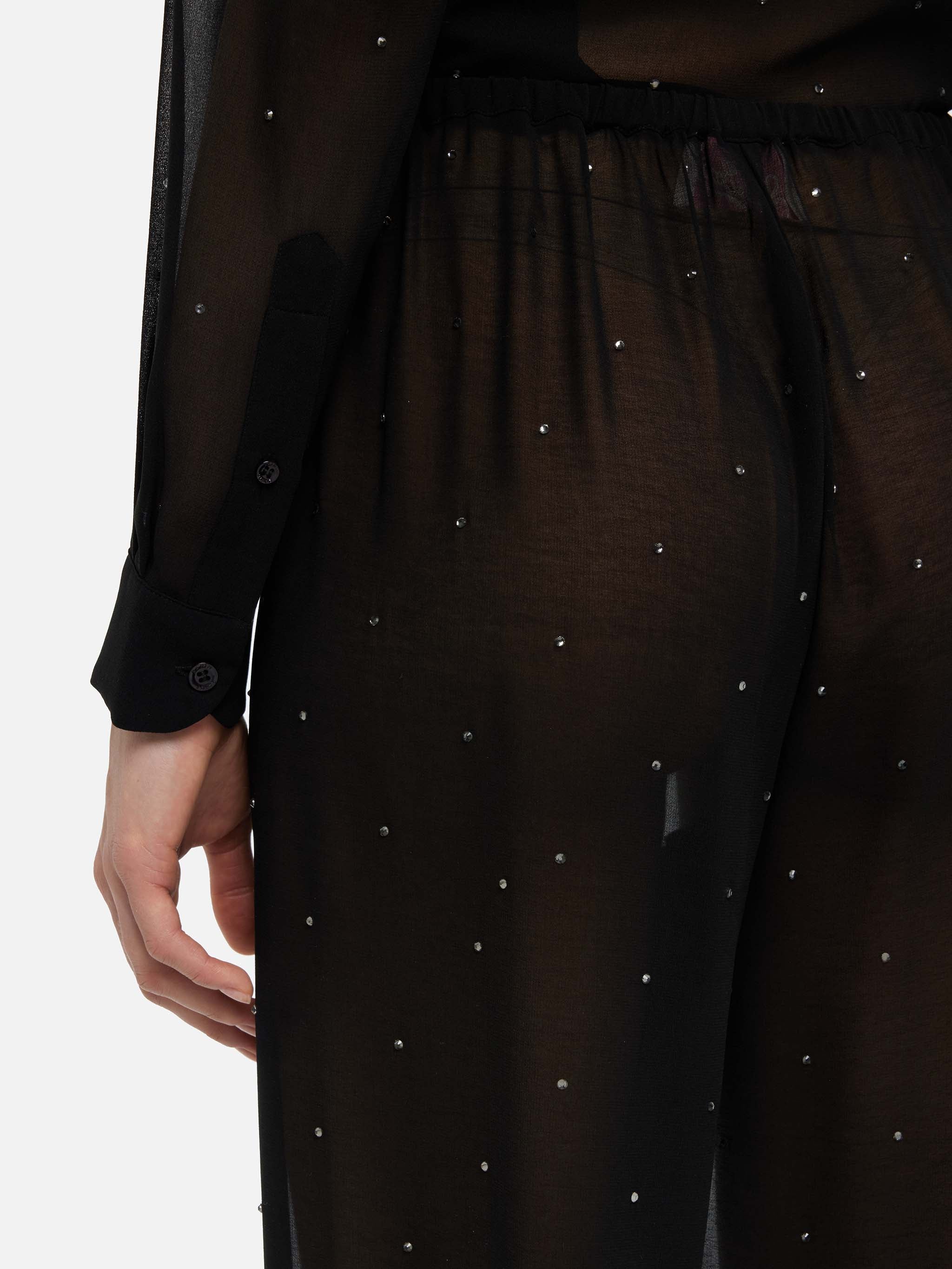 Pantaloni ampi Amalia in georgette nera con strass - Image 4