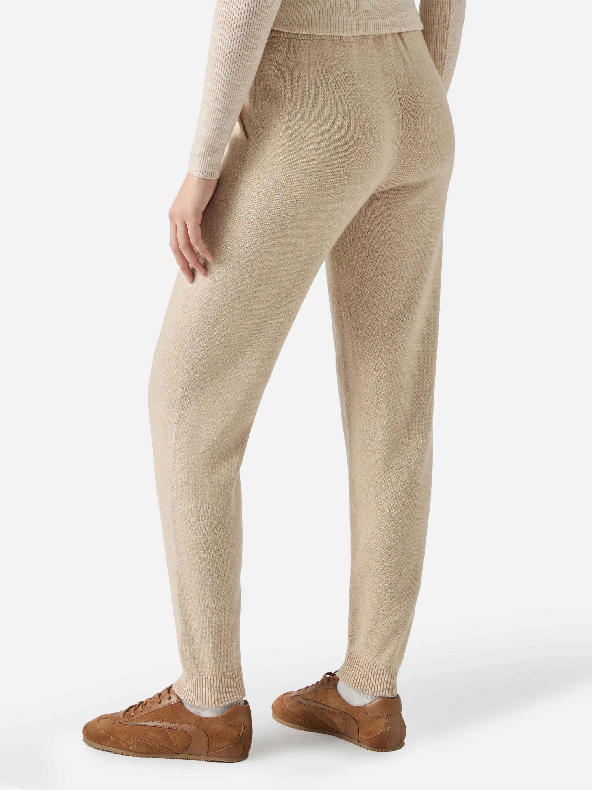 Pantaloni jogger beige Charlie in misto cashmere - Image 3