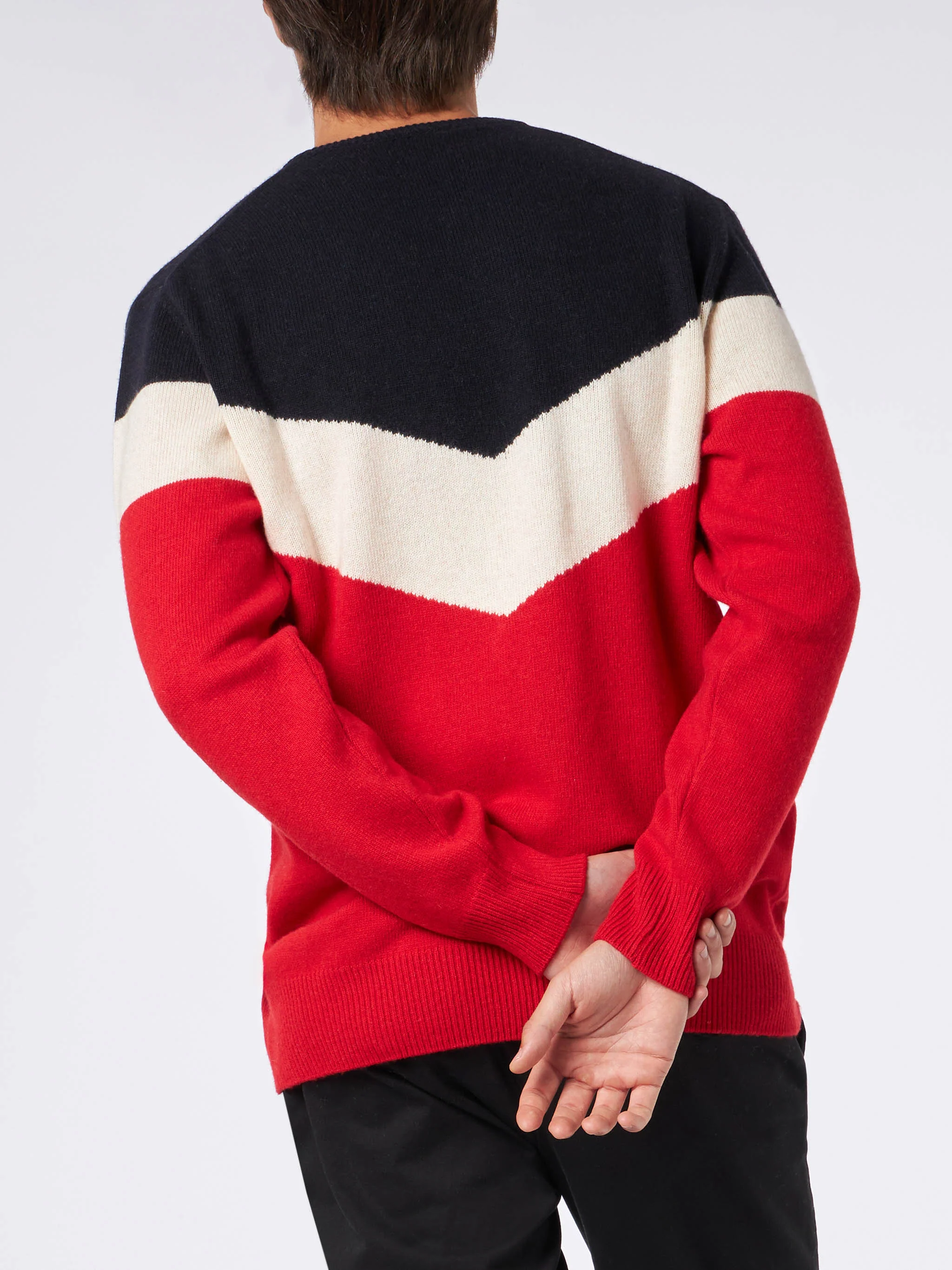 Maglione rosso e blu da uomo in misto cashmere - Image 3