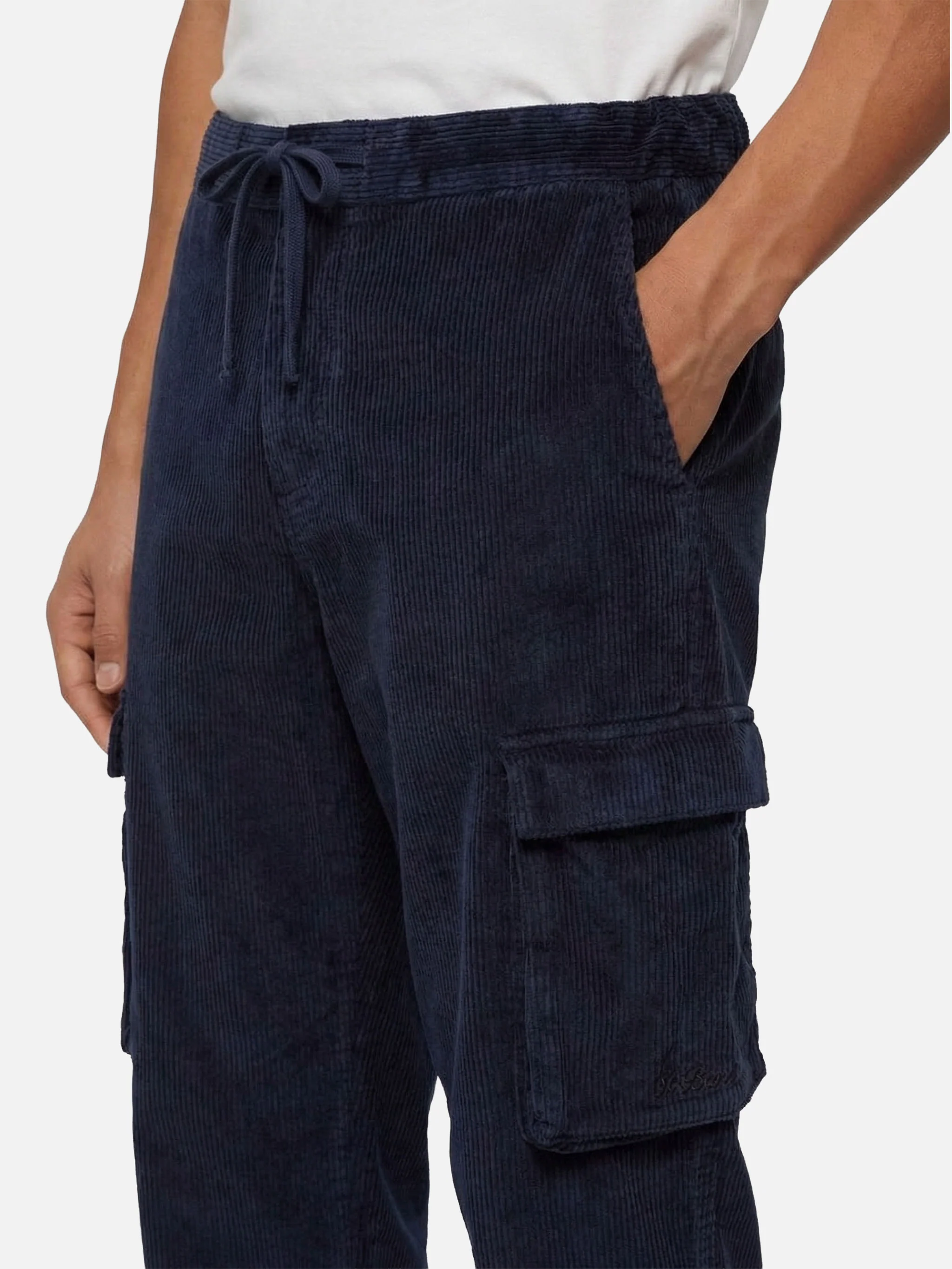 Pantaloni cargo blu navy in velluto a coste Goldeck - Image 2