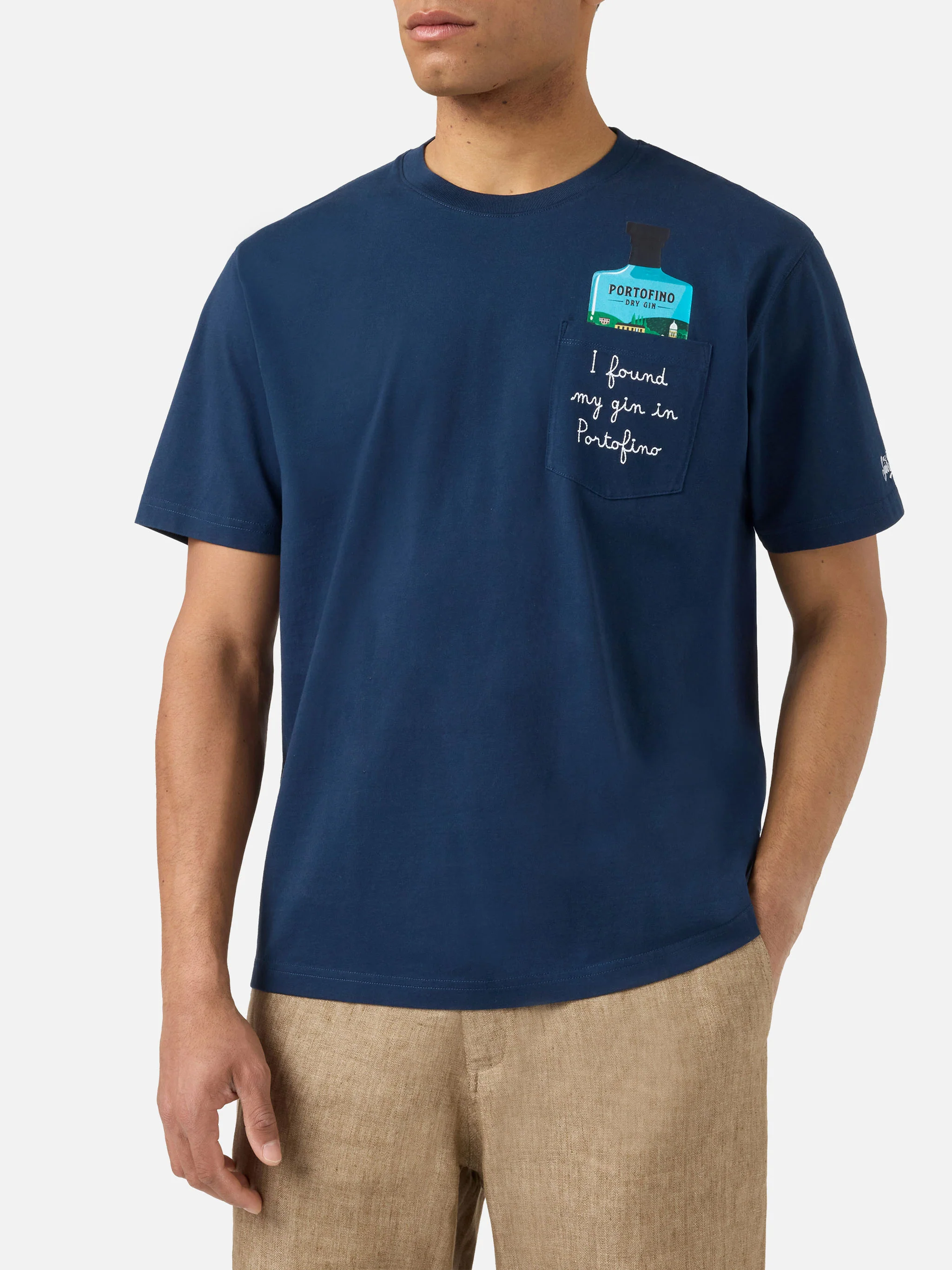 T-shirt Austin blu con ricamo I Found My Gin In Portofino | Special Edition - Image 3