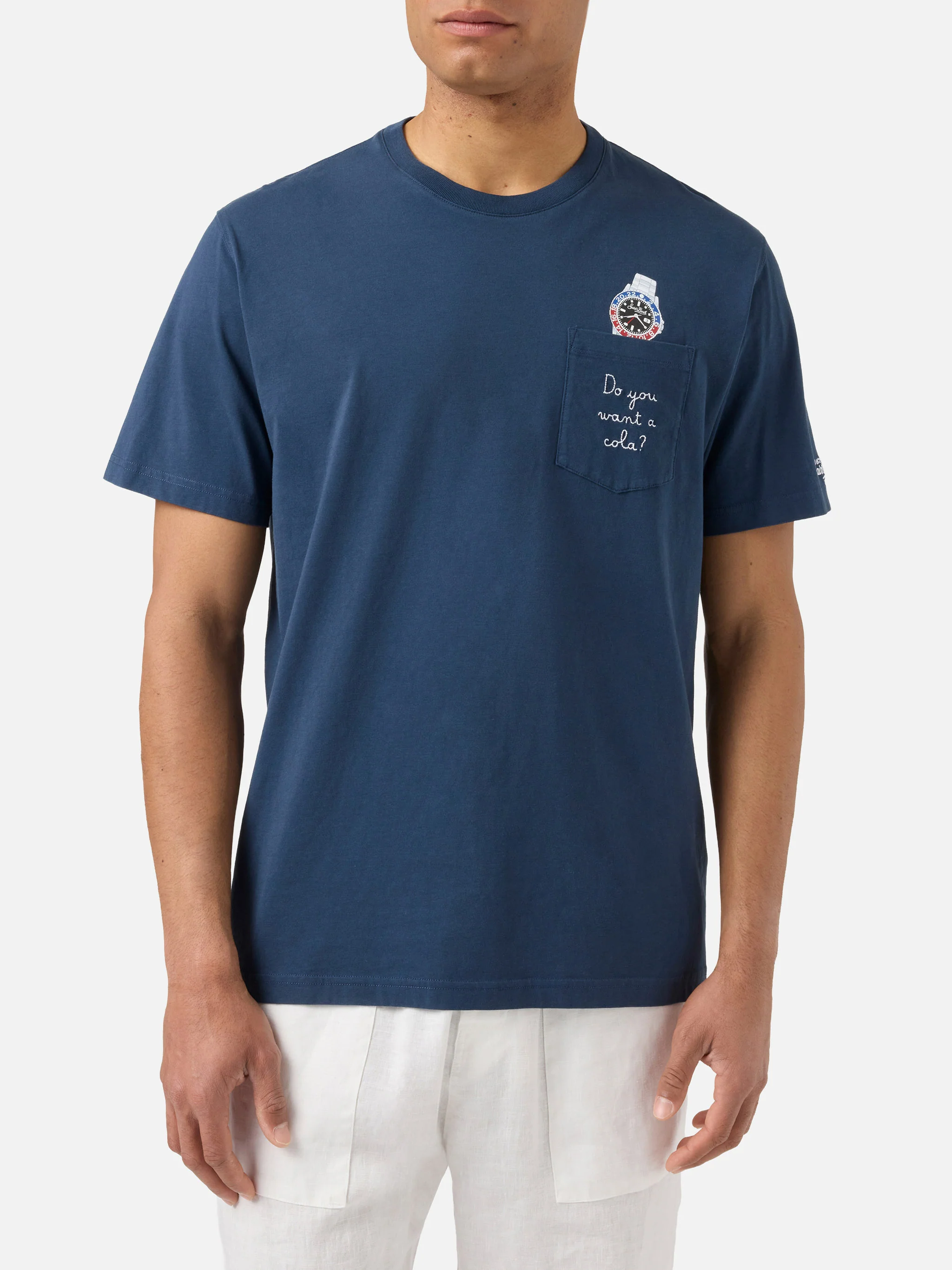 T-shirt Austin blu con orologio e ricamo Do You Want A Cola? - Image 3