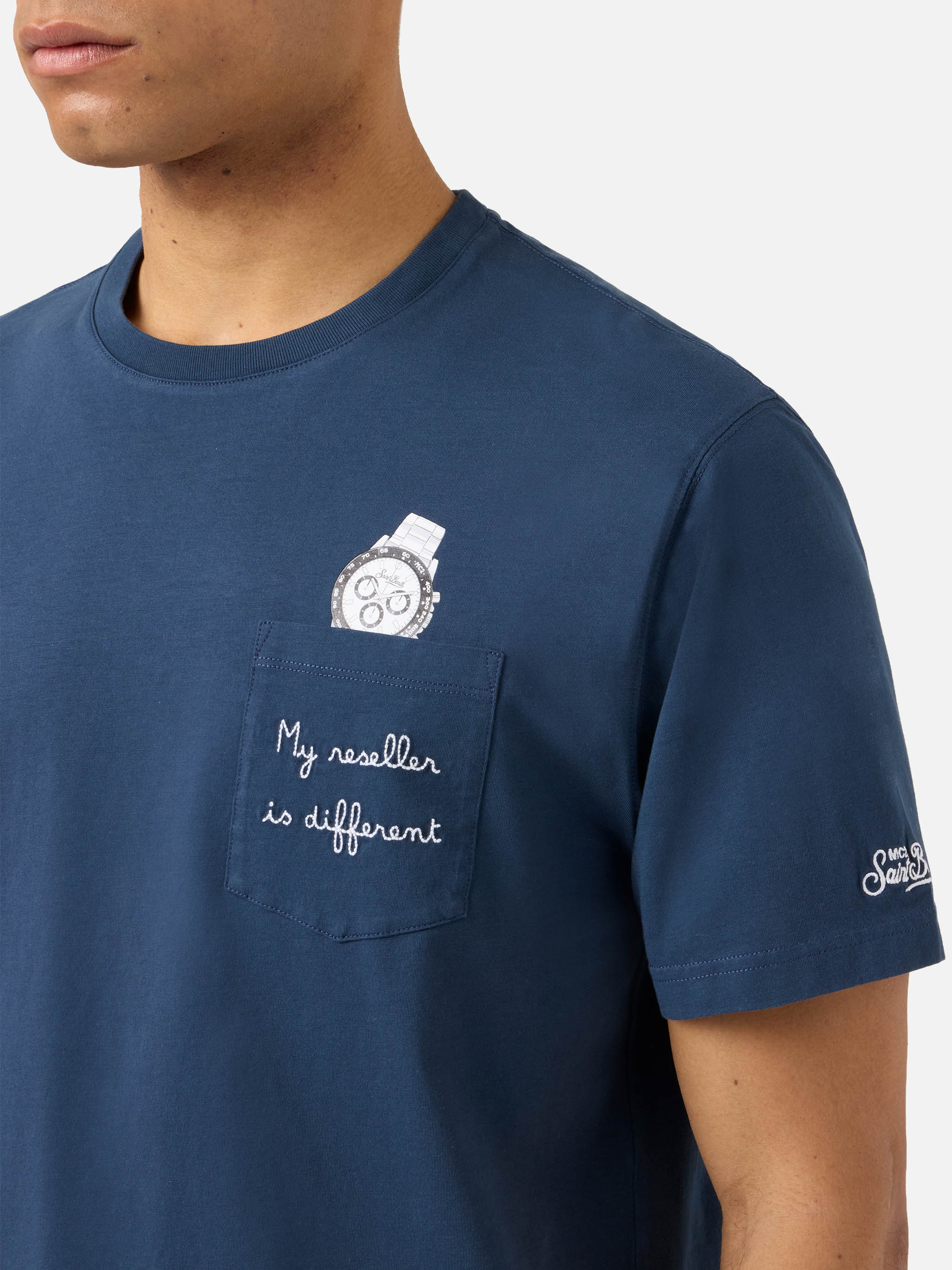 T-shirt Austin blu con orologio e ricamo My Reseller Is Different - Image 2