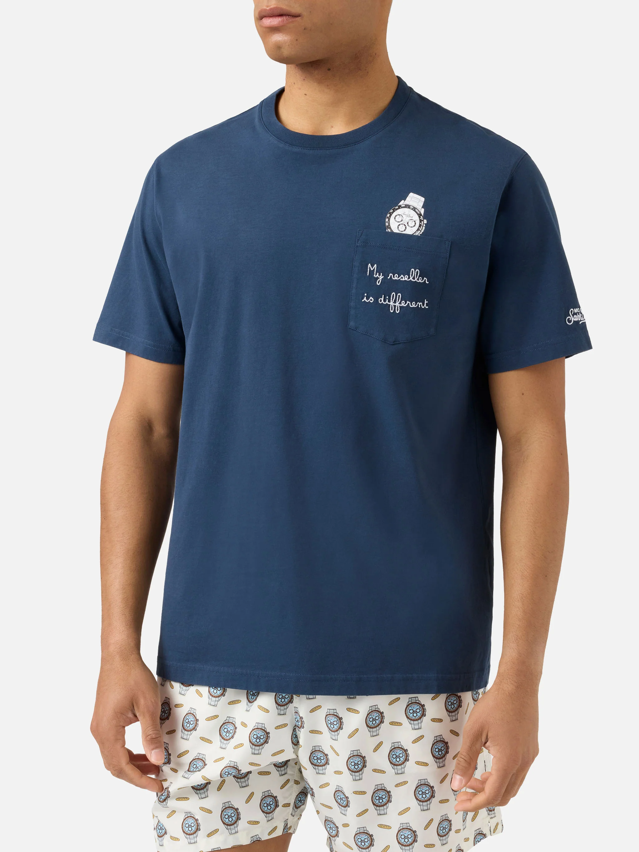 T-shirt Austin blu con orologio e ricamo My Reseller Is Different - Image 3