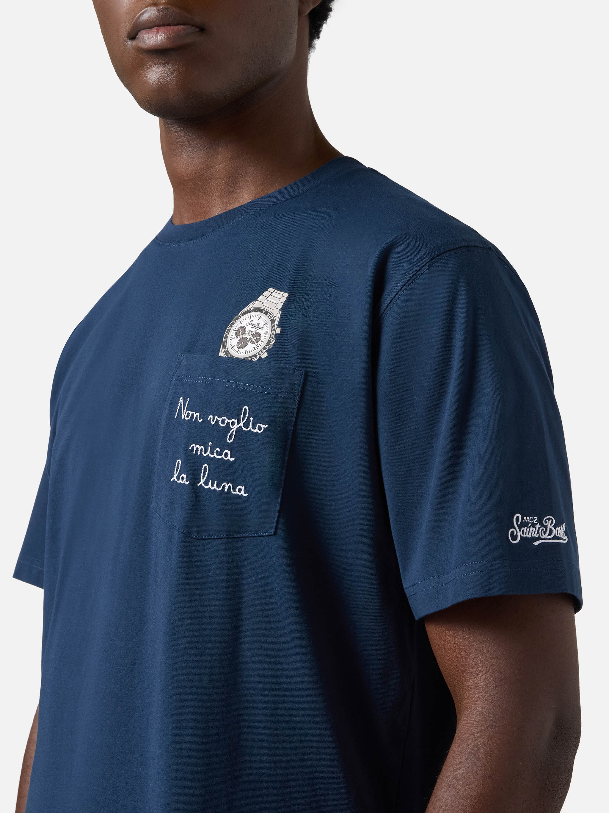 T-shirt Austin blu con orologio e ricamo Non Voglio Mica La Luna - Image 2