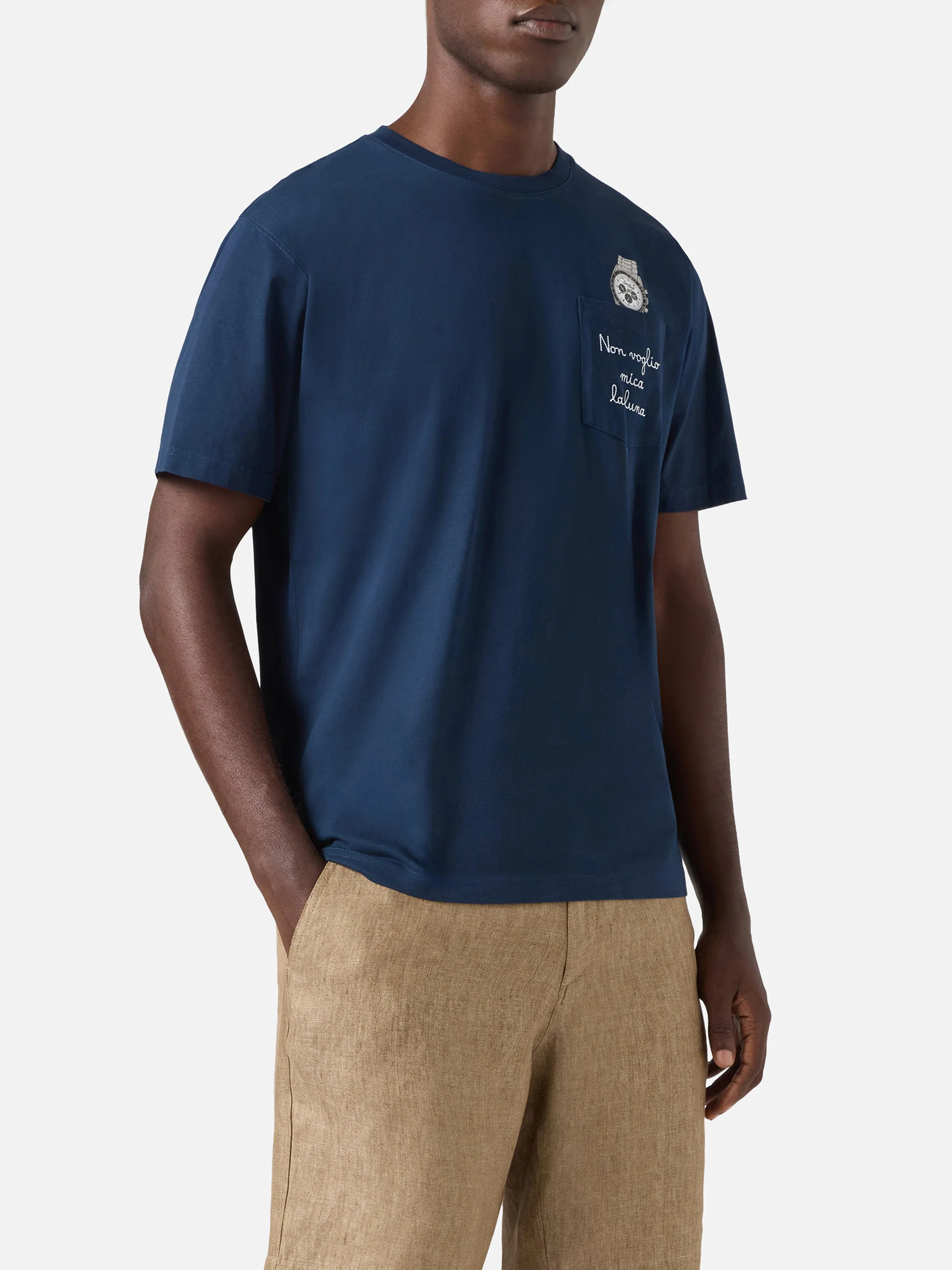T-shirt Austin blu con orologio e ricamo Non Voglio Mica La Luna - Image 3