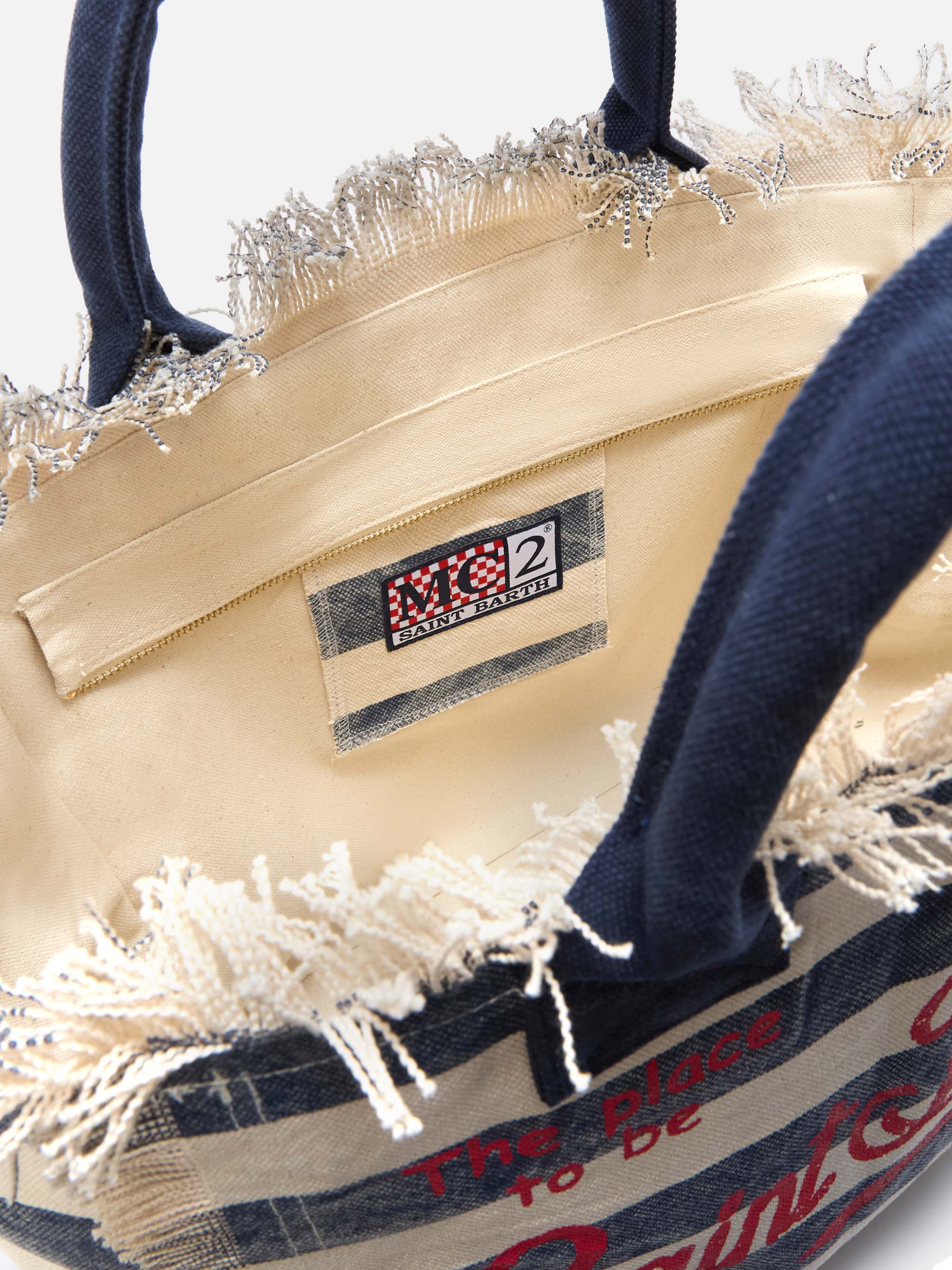Borsa Vanity regular in canvas a righe orizzontali blu - Image 4