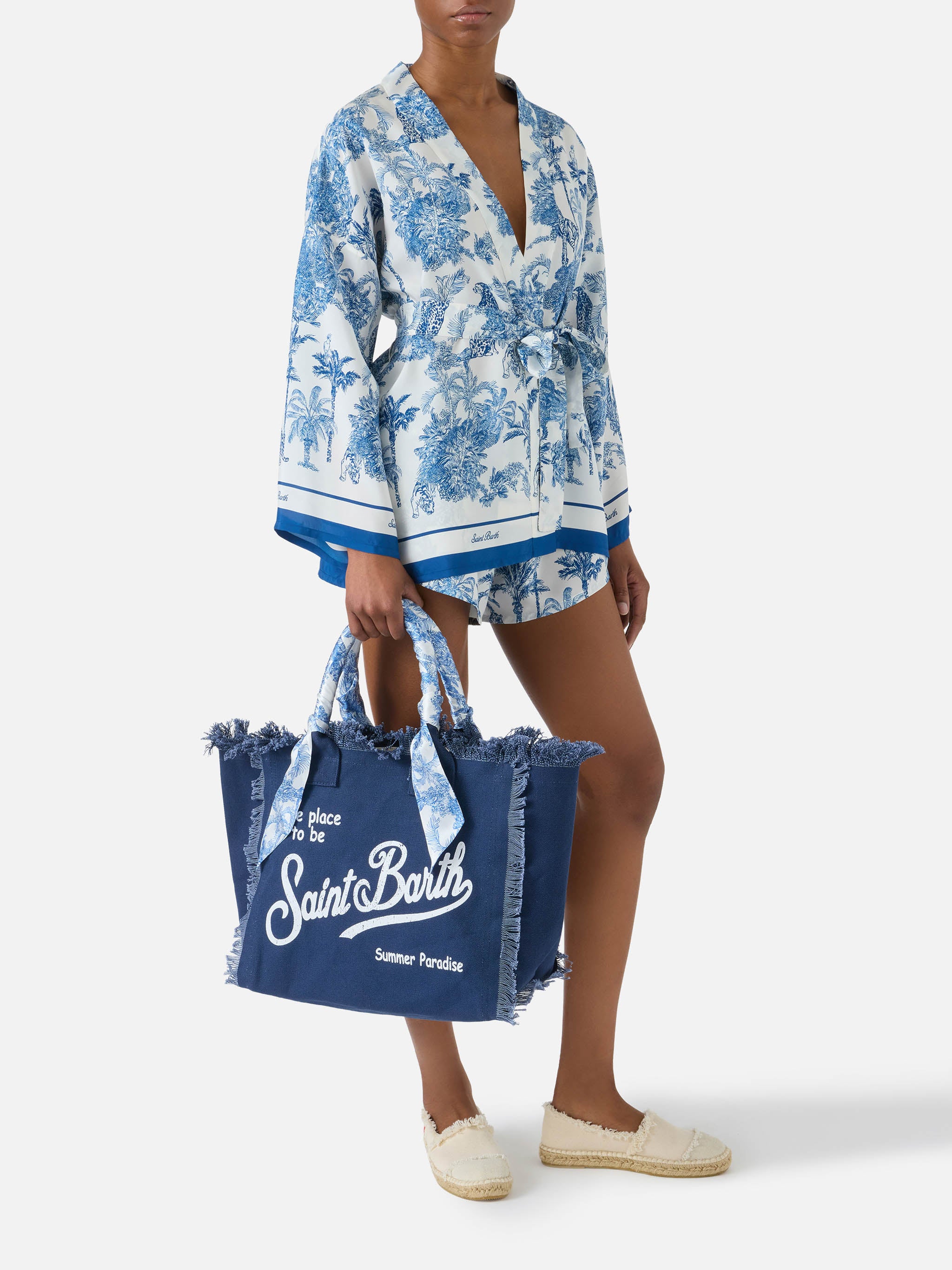 Borsa Vanity regular in canvas blu con twill removibile - Image 2