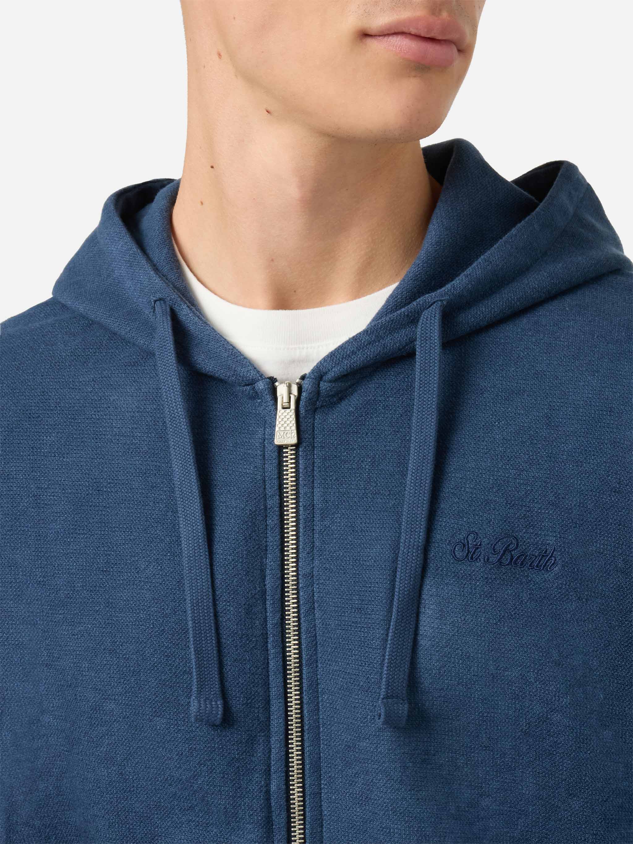 Felpa con cappuccio Barrett in cotone blu con zip frontale - Image 2