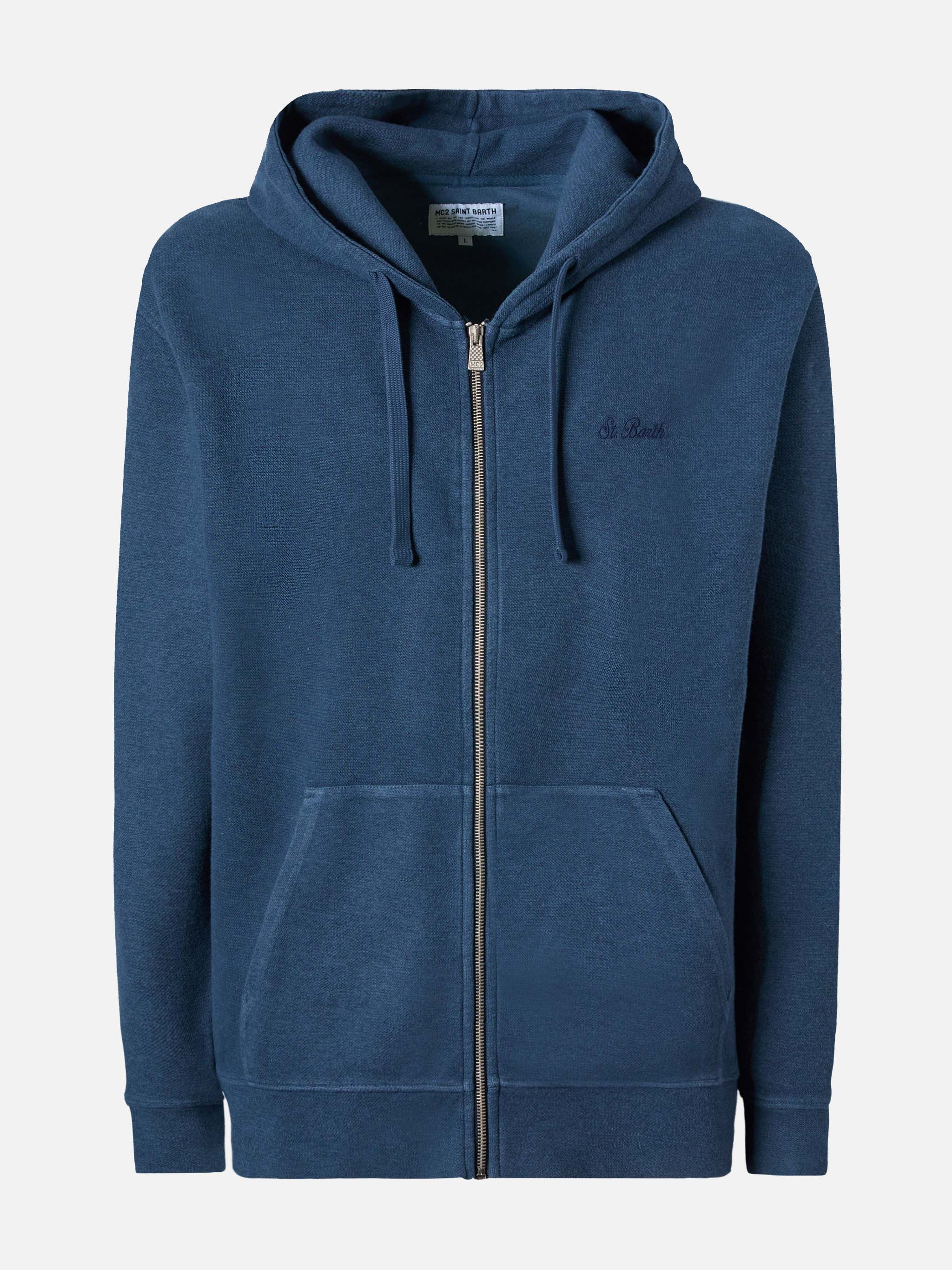 Felpa con cappuccio Barrett in cotone blu con zip frontale - Image 5